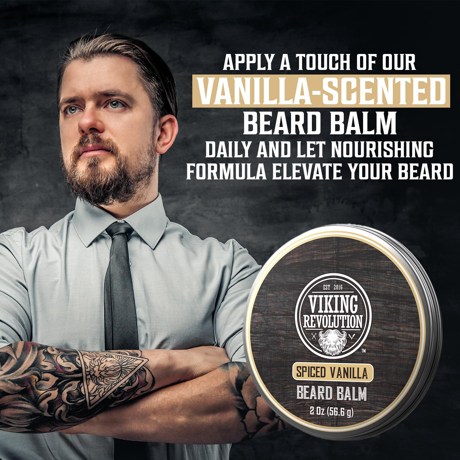 Viking Revolution Spiced Vanilla Beard Balm - Beard Butter with Argan Oil, Beard Softener for Men with Jojoba Oil - Beard Moisturizer for Men with Beeswax - Beard Wax for Men (2oz, 1 Pack)