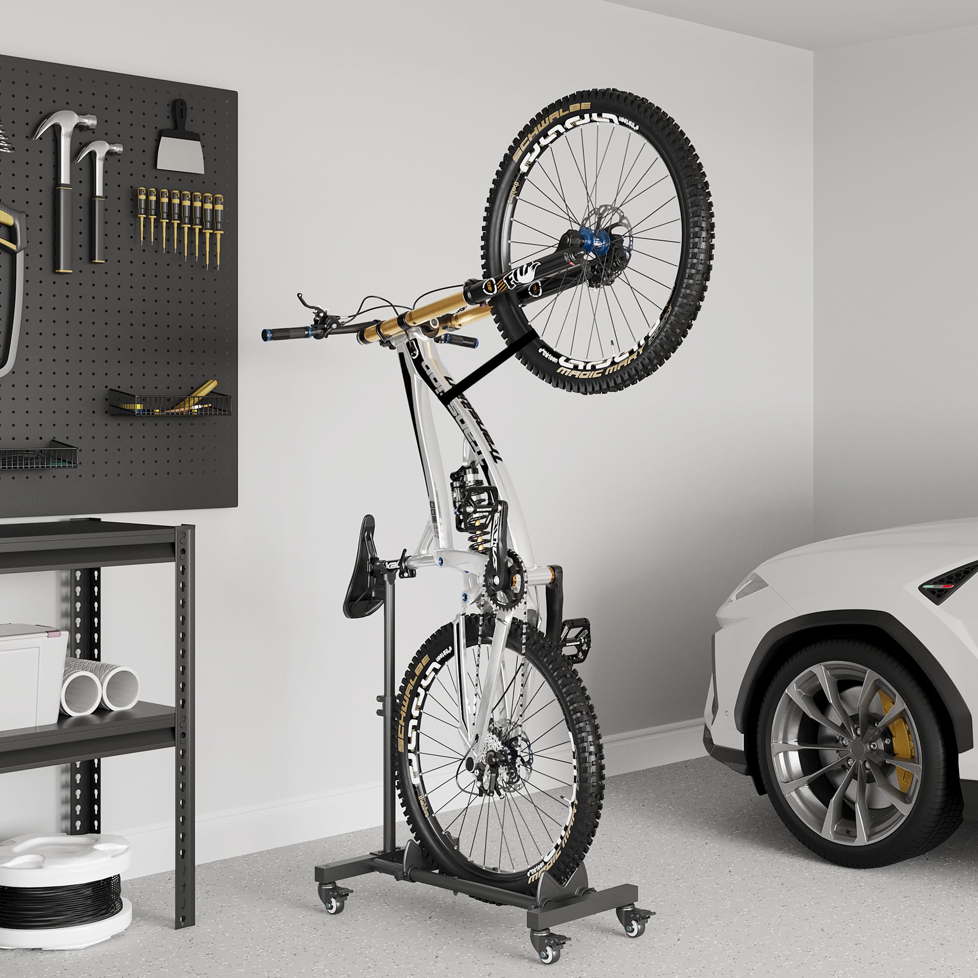 Sttoraboks Vertical Bike Stand, Freestanding Indoor Bike Storage Rack Upright Bicycle Floor Stand Indoor Bike Holder with Adjustable Height for Garage & Apartment - for Wheels Sizes up to 29”