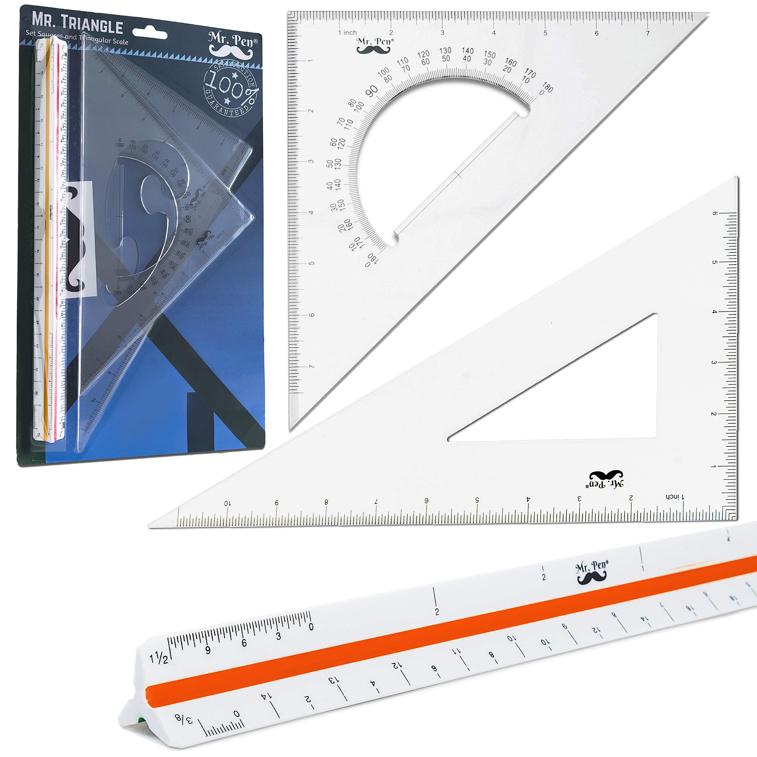 Mr. Pen Architectural Triangular Ruler Set with 12 Inch Triangular Scale, 11 Inch 30/60 and 8 Inch 45/90 Triangles, Back to School Supplies