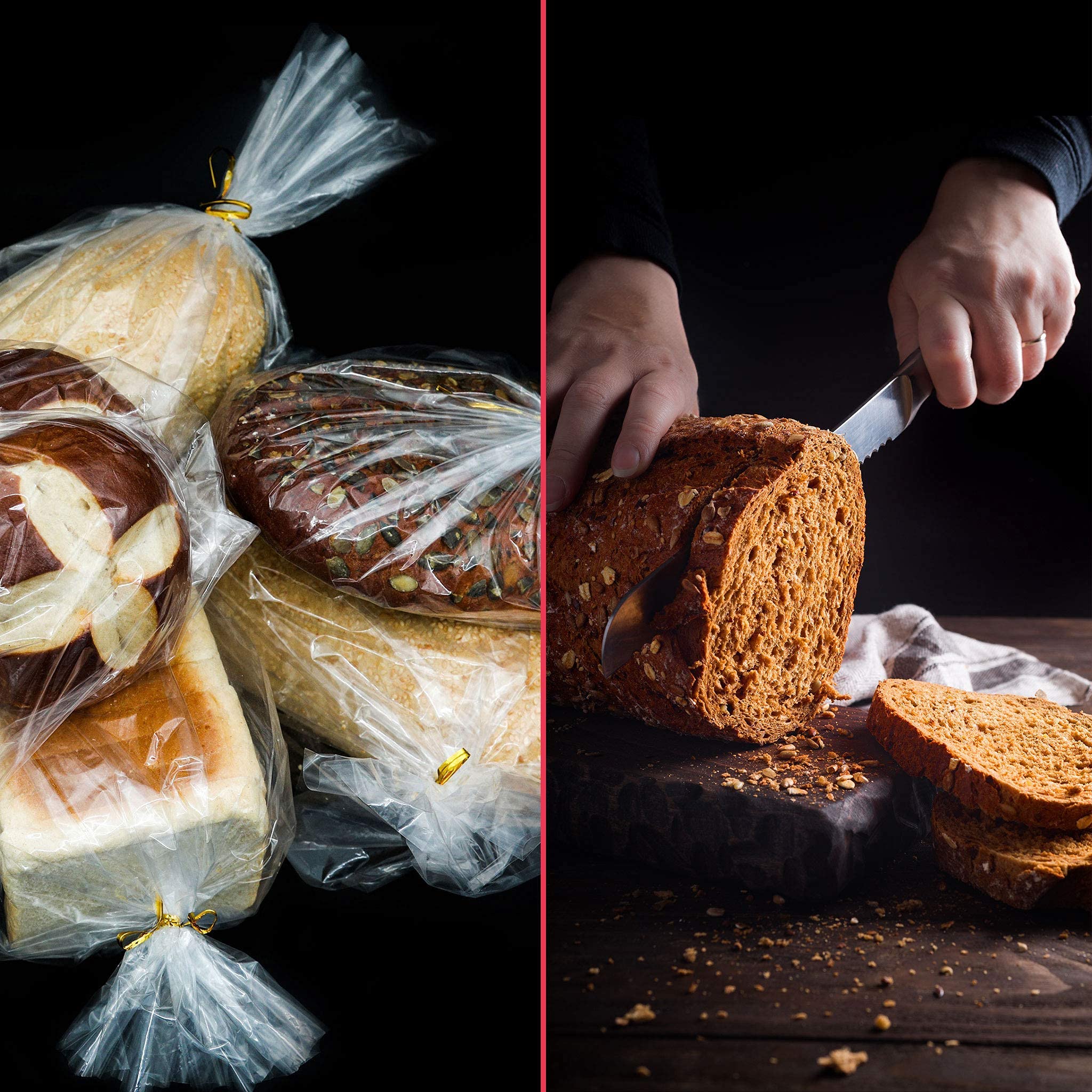Bread Bags with Ties, Reusable,100 Clear Bags and 100 Ties, Bread Bags For Homemade Bread And Bakery Loaf Adjustable Reusable(100)