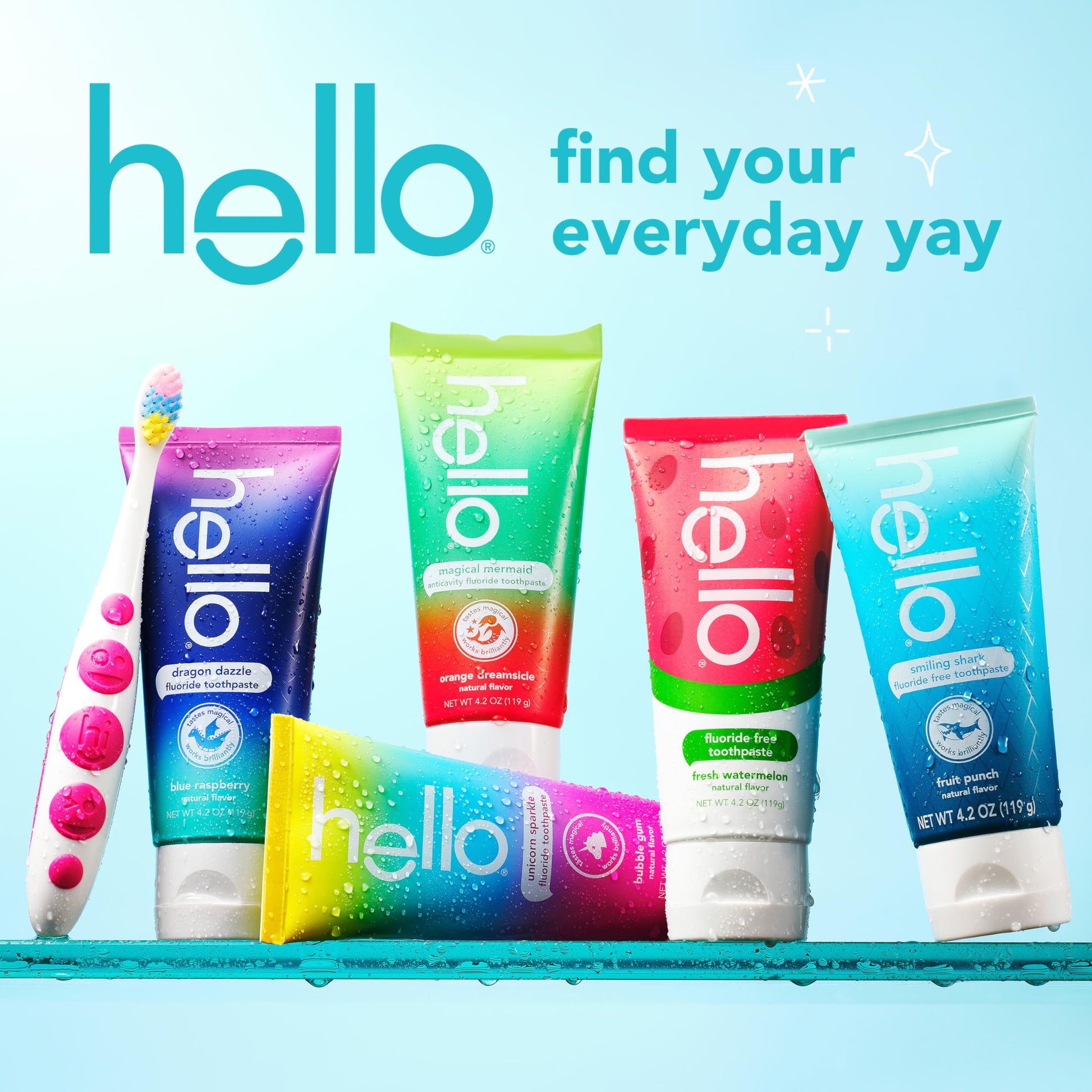 hello Unicorn Sparkle Kids Fluoride Toothpaste, Natural Bubble Gum Flavor, ADA Approved, Ages 2+, No Artificial Sweeteners, No SLS, Gluten Free, Vegan, Pack of 3, 4.2 oz Tubes