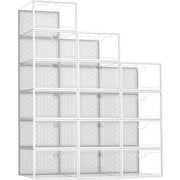 Pinkpum 15 Pack X-Large Shoe Storage Boxes Fit US Size 12, Shoe Organizer for Closet Clear Plastic Stackable Shoe Dispaly Case Holder Bins, Sneaker Storage for Sneakerheads White