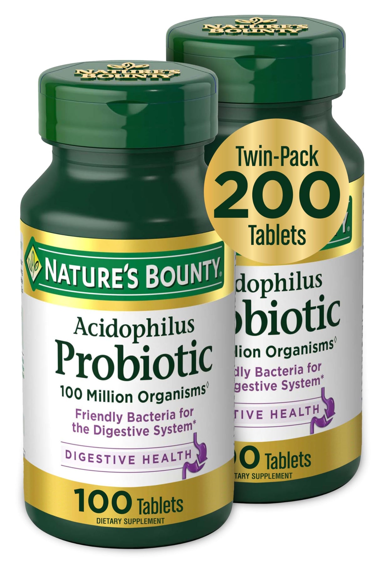 Nature's Bounty Acidophilus Probiotic, Tägliches Probiotika-Nahrungsergänzungsmittel, Verdauungsgesundheit, 200 Tabletten, Doppelpack