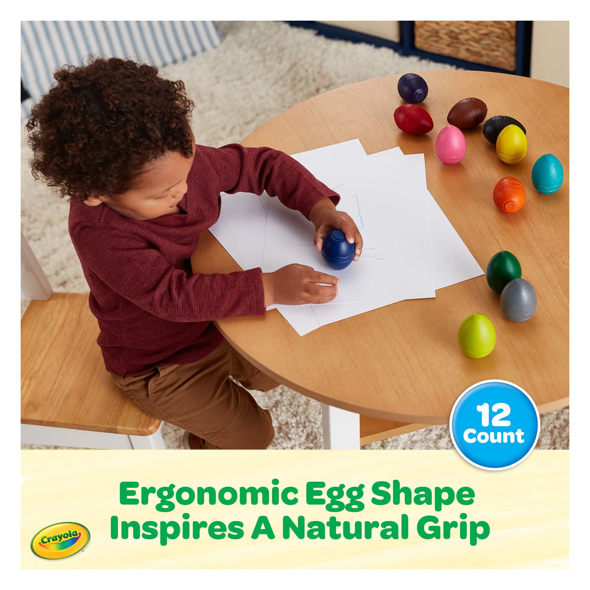 Crayola Large Egg Crayons (12ct), Jumbo Washable Crayons for Toddlers, Preschool Art Supplies for Toddlers, Classroom Must Have, Ages 1+