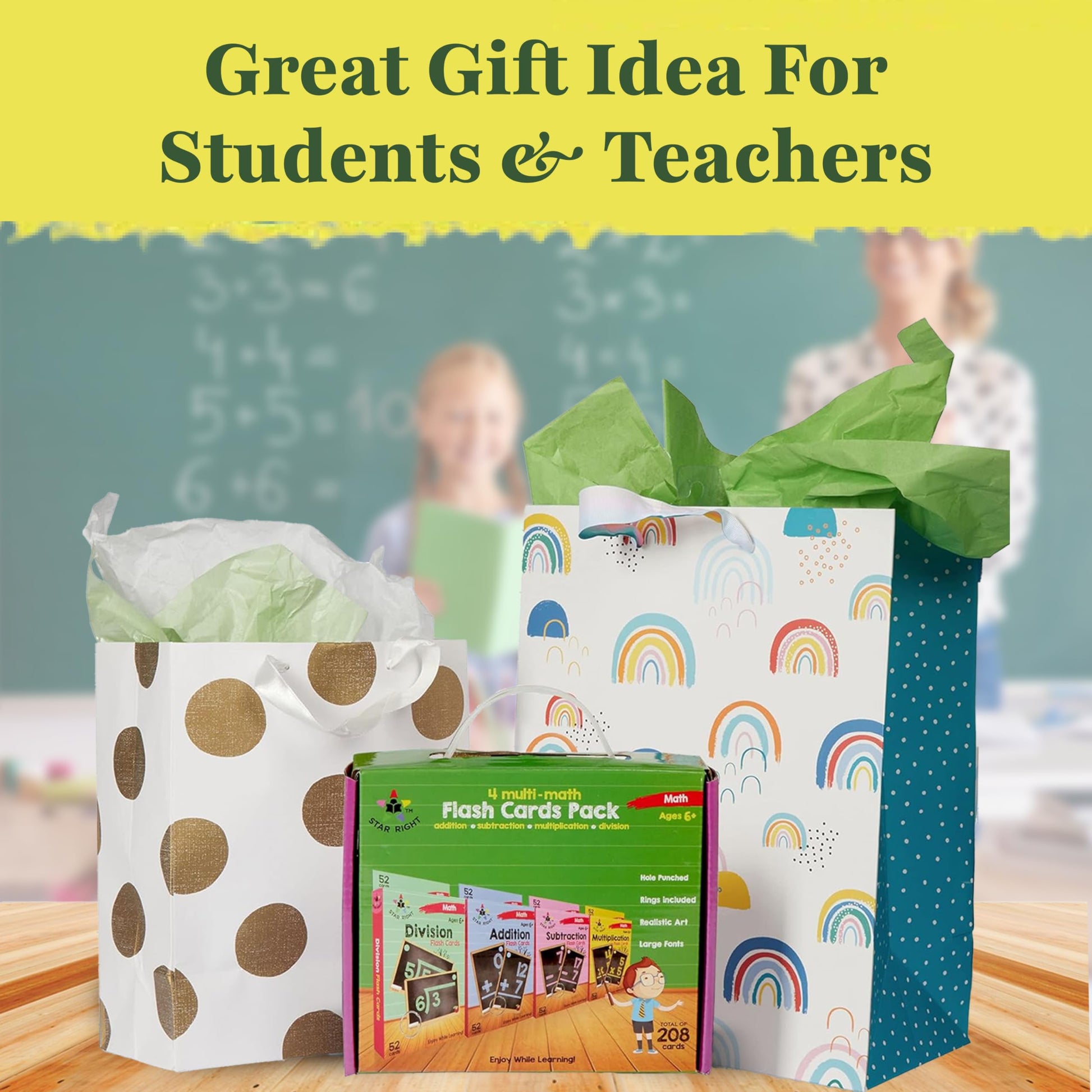 Star Right Math Flash Cards Set of 4 - Addition, Subtraction, Multiplication, Division with 4 Rings - 208 Cards for Kids Ages 6 and Above - Flash Card from 1st to 4th Grade