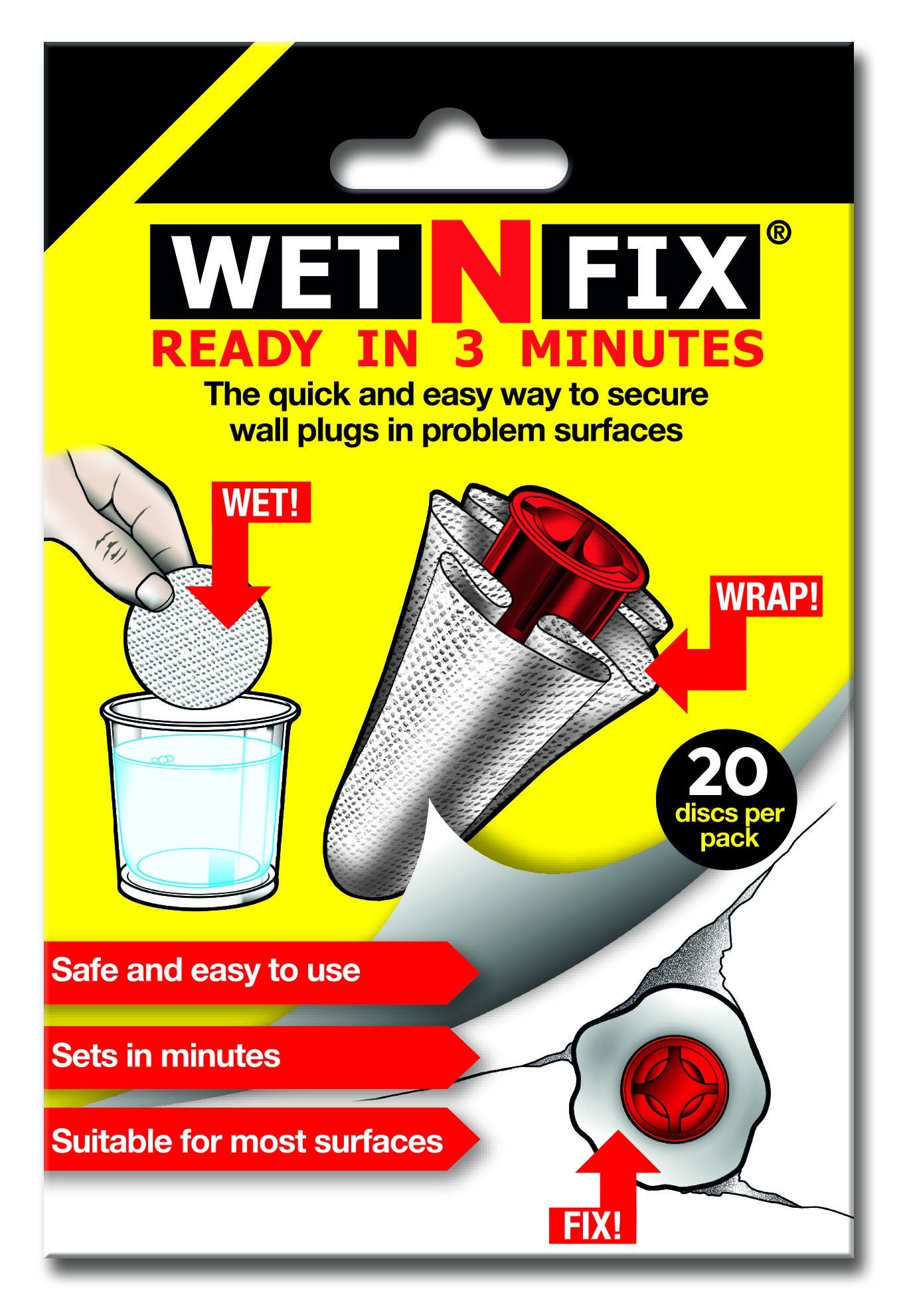 WETNFIX (20 Scheiben) – Dübel schnell befestigen! Kein Füllen oder Nachbohren erforderlich.