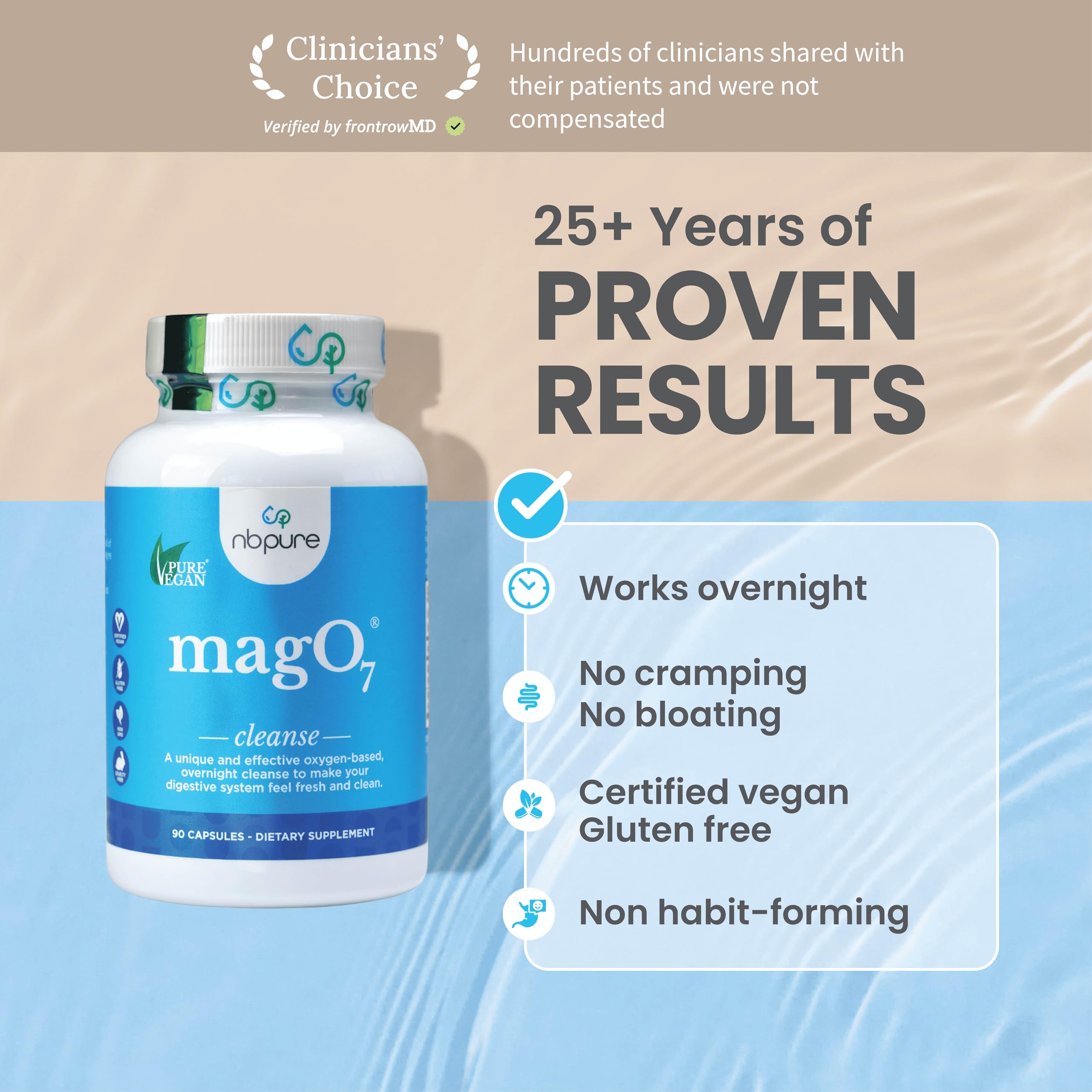 nbpure MagO7 - Natural Colon Cleanse & Detox - Occasional Constipation Relief, Stool Softening, & Bloating Support for Men & Women - Ozonated Magnesium Oxide, 180 Capsules