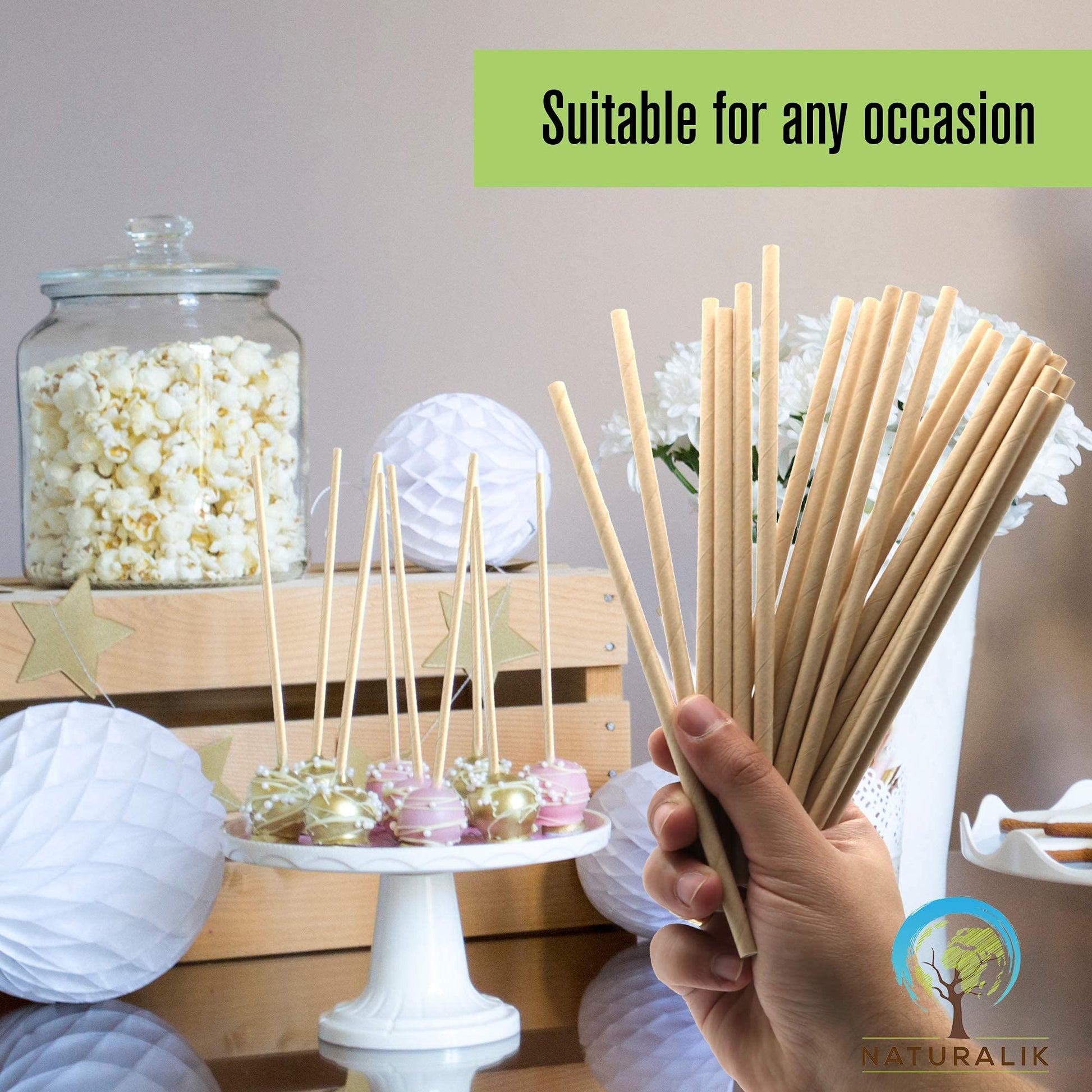 Naturalik 300/1000-Pack Extra Durable Brown Paper Straws Biodegradable- Premium Toxin Free Paper Straws Bulk- Drinking Straws for Juices, Restaurants and Party supplies, 7.7" (Brown, 300ct)
