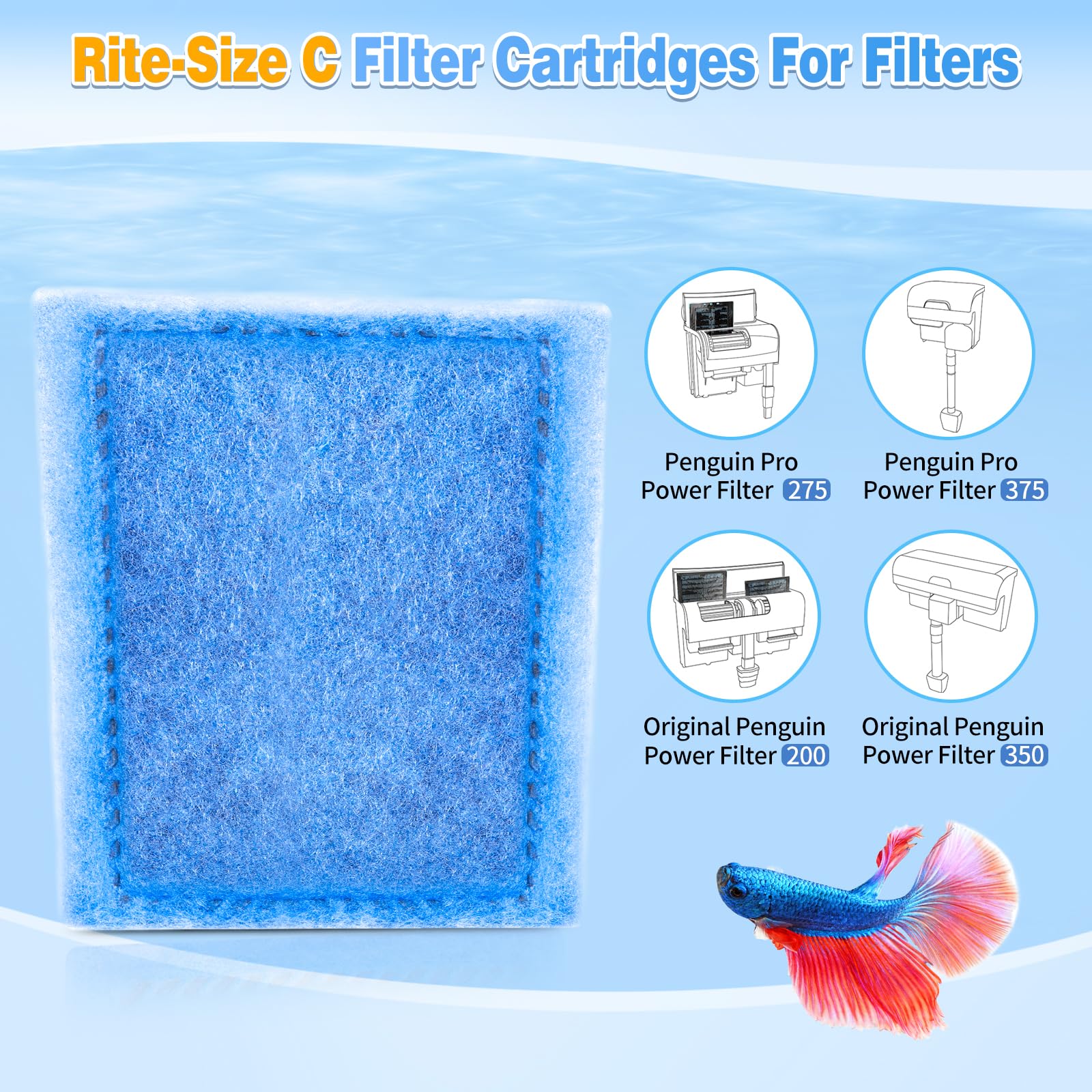 Umlecoa 8/16/32 Pack Rite-Size C Filter Cartridges Compatible with MarineLand Penguin PRO Power Filters 275/375 & Original Penguin Power Filters 200/350 - Rite-Size C Replacement Filter Cartridges