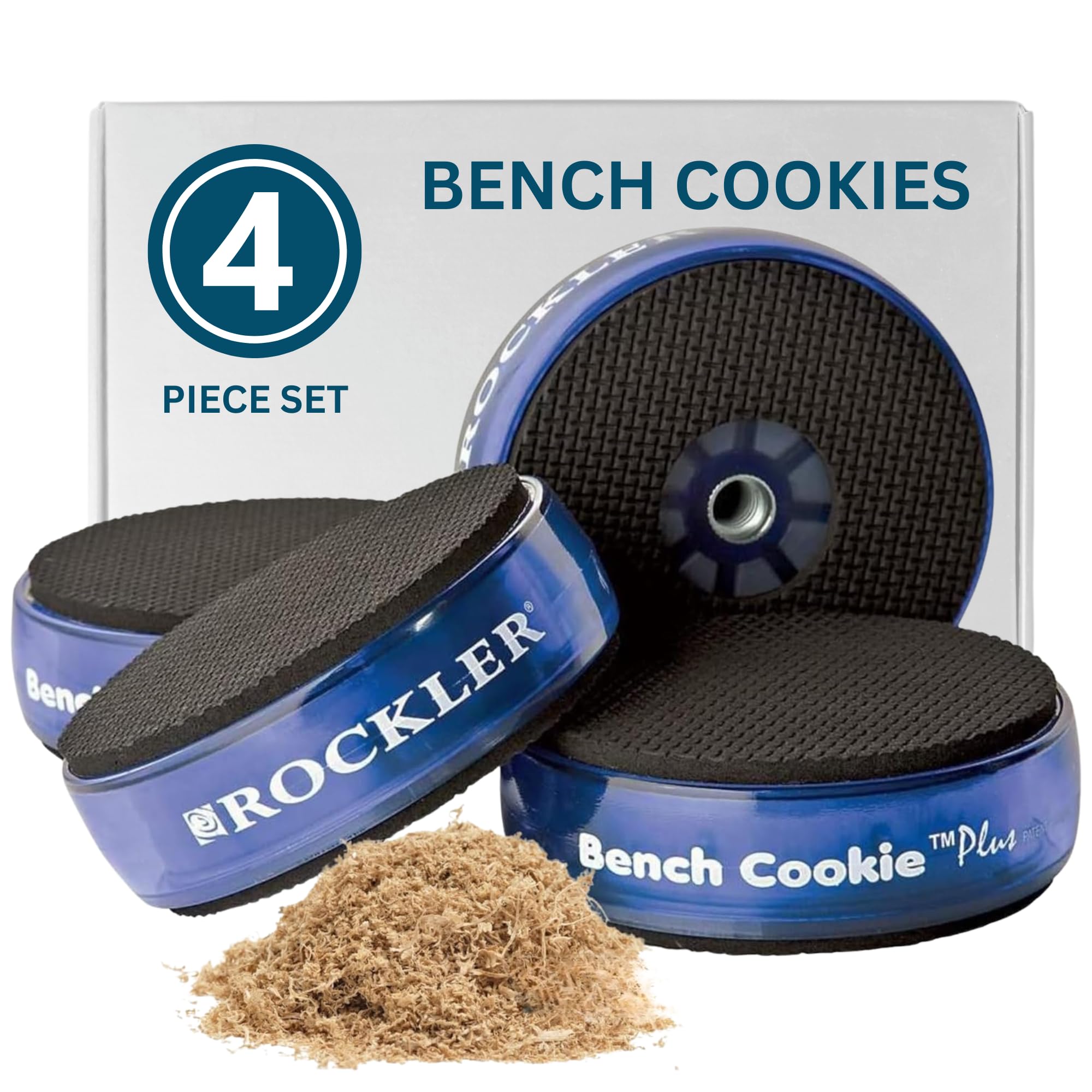 Rockler Werkbank-Cookies Plus Werkstückhalter (4er-Pack) – Rockler Bench Cookies schützen das Werkstück vor Kratzern und Werkbank-Ablagerungen – Holzbearbeitungs-Kit für die meisten durchschnittlich großen Platten