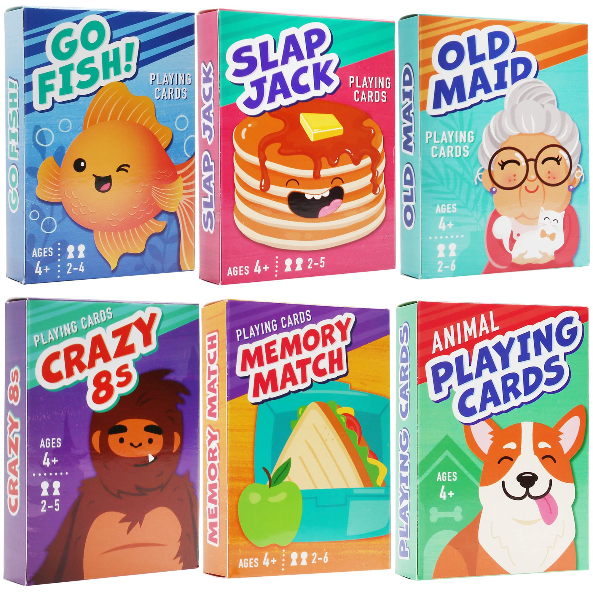 LotFancy Card Games for Kids, 6 Decks, Go Fish, Old Maid, Crazy Eights, Memory Match, Slap Jack, Animal Playing Cards, Easter Basket Stuffers, Stocking Stuffers, Birthday Gifts