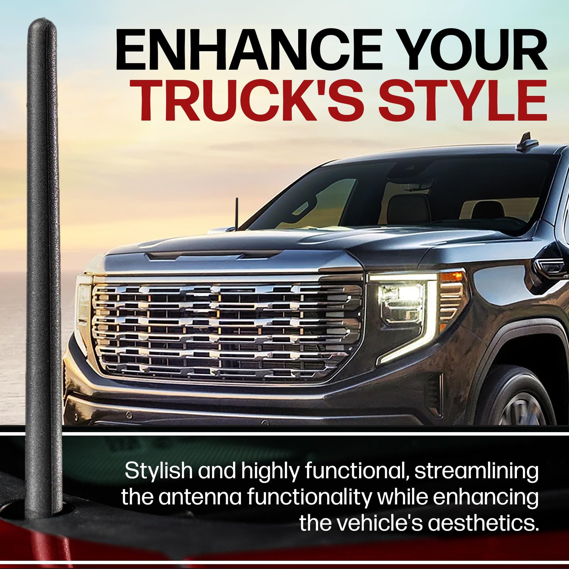 AntennaMastsRus Short Rubber Antenna for GMC Sierra 1500 (2006-2026) - German Engineered with Internal Copper Coil for Enhanced Signal Reception - Car Wash Proof & Easy Install - 6 3/4 Inch