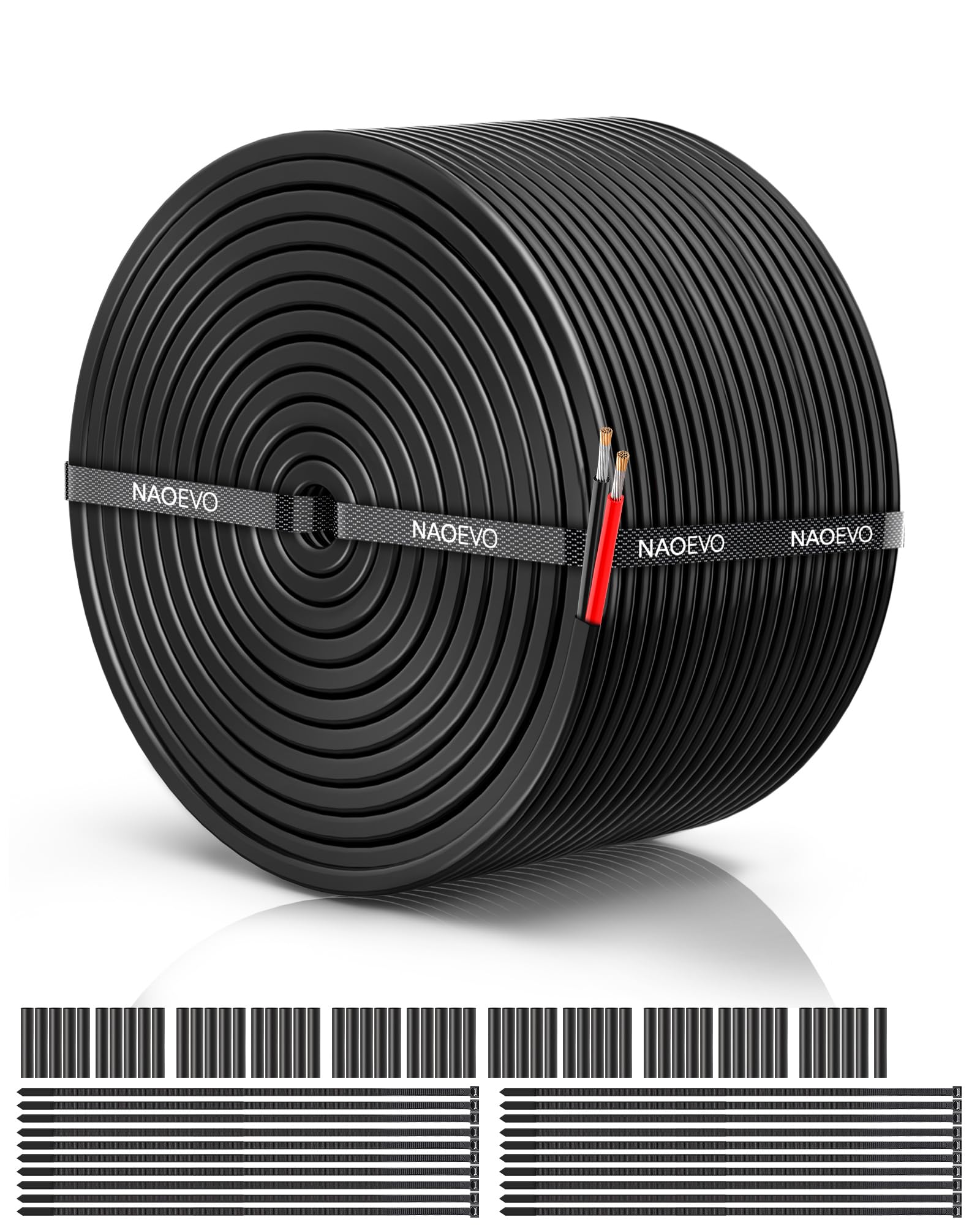 NAOEVO 18 Gauge Draht 2-adrig, 18 AWG Litzen PVC-Kabel, 12V Niederspannung/Verzinntes Kupfer/Flexibles Kabel für Kfz-Verkabelung, Lampenkabel, Marinekabel (30,5 m)