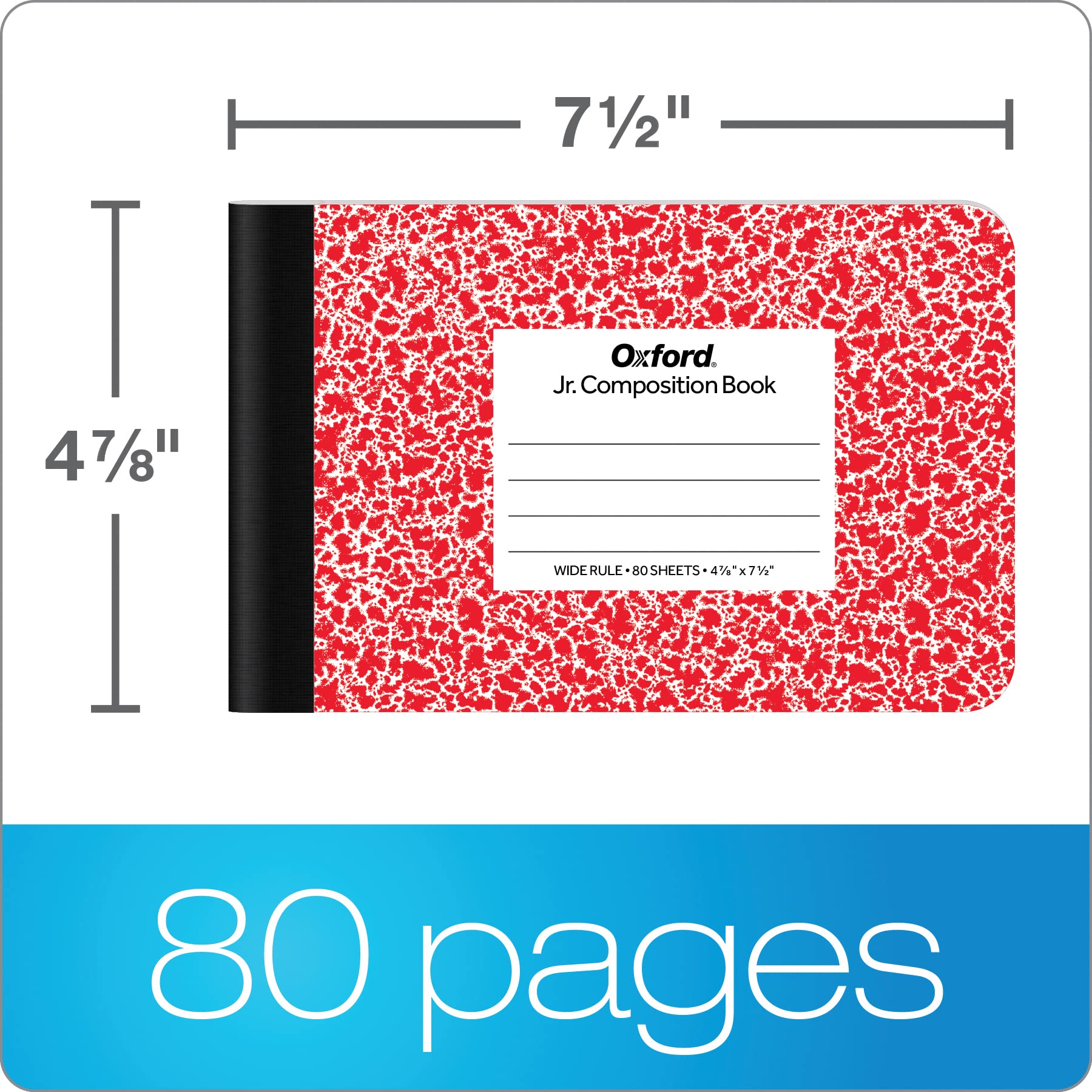 Oxford Jr. Composition Notebooks, Notebooks for School, School Supplies, Half Size, 4-7/8 x 7-1/2 Inches, Wide Ruled Paper, Kids Journal, 80 Sheets, Assorted Primary Covers, 6 Pack (63779)