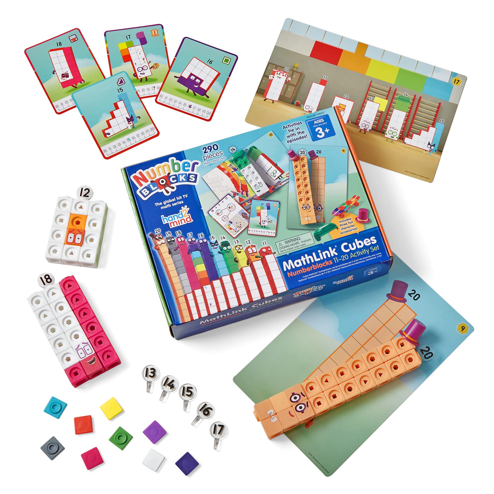 hand2mind Numberblocks MathLink Cubes 11-20 Aktivitätsset, 30 Numberblocks-Aktivitäten passend zu den TV-Episoden, 155 NumberBlocks MathLink Cubes, Numberblocks Spielzeug, Mathematikwürfel, Homeschooling-Bedarf