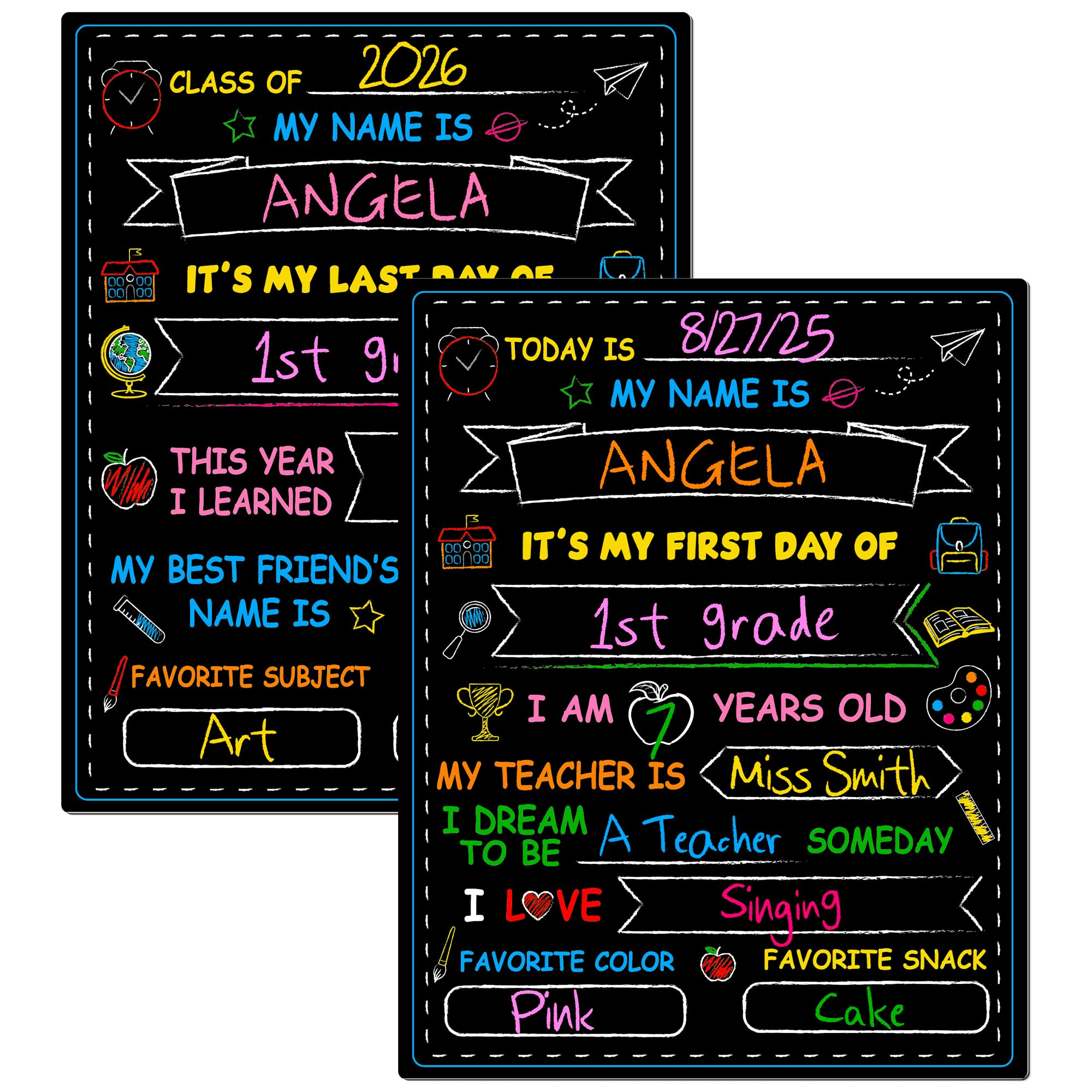 Melisheer First & Last Day of School Chalkboard, Personalized Paper Back to School Supplies, 14 X 11 in Erasable Double Sized First Day of School Board for Kids Son Daughter