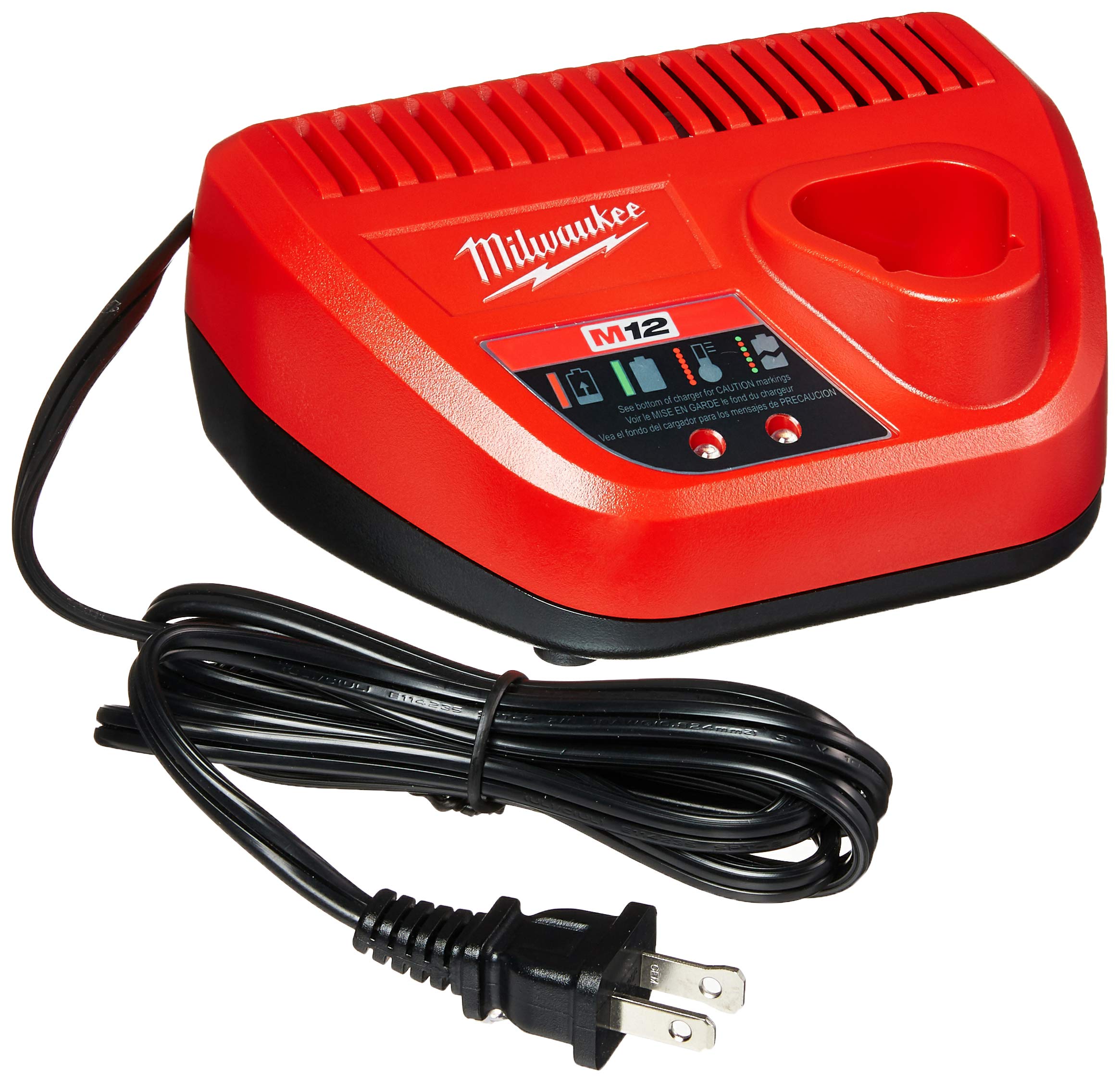 Milwaukee Original OEM 48-59-2401 M12 Lithium-Ionen 12-Volt-Akkuladegerät mit LED-Anzeige, rot