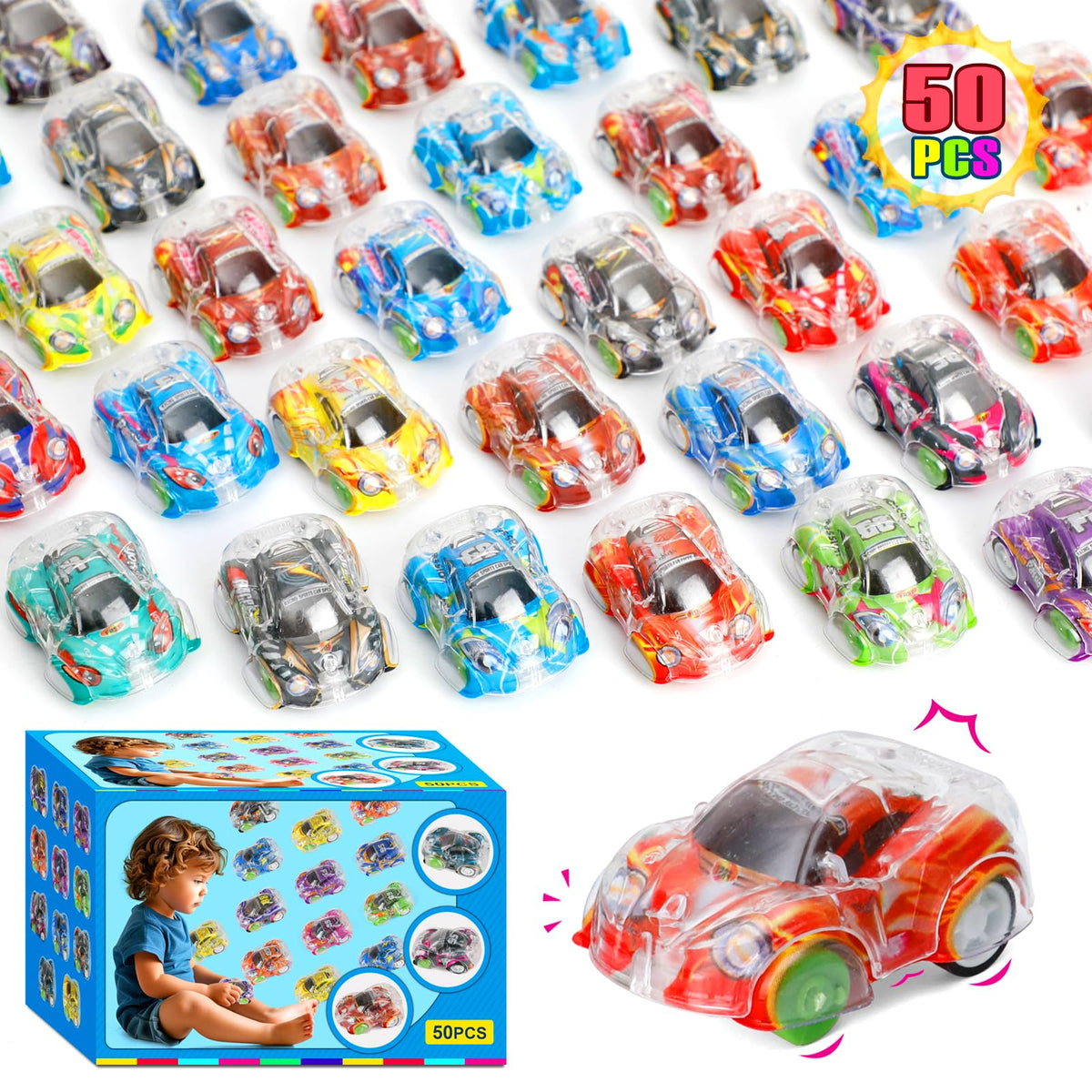 Worgree 50 Pcs Mini Pull Back Cars, Small Race Car Toys Bulk Party Favors for Kids 4-8 8-12 Treasure Box Toys for Classroom Prizes Pinata Goodie Bags Stuffers Birthday Gifts for Boys Girls Toddlers