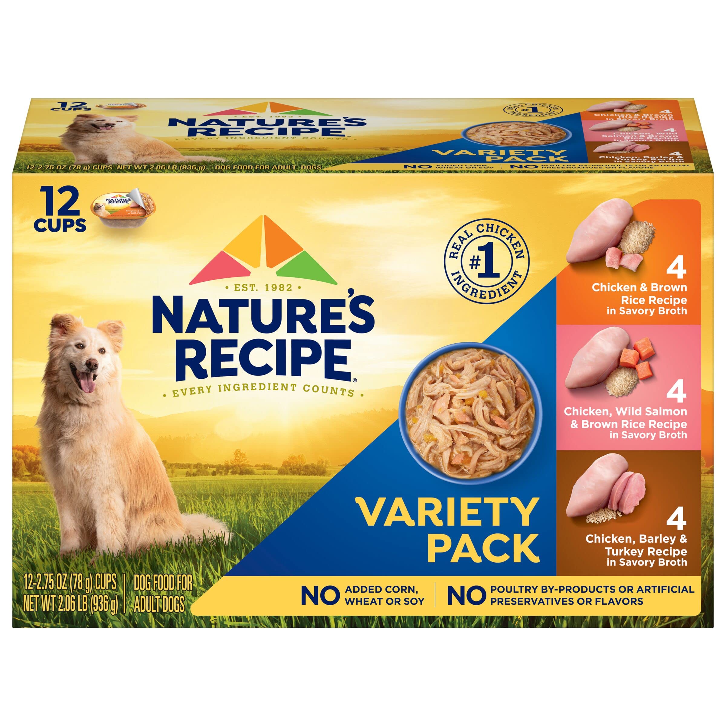 Nature's Recipe Chicken, Salmon and Turkey Recipes Variety Pack Wet Dog Food, 12-2.75 oz. Cups, 2 Count