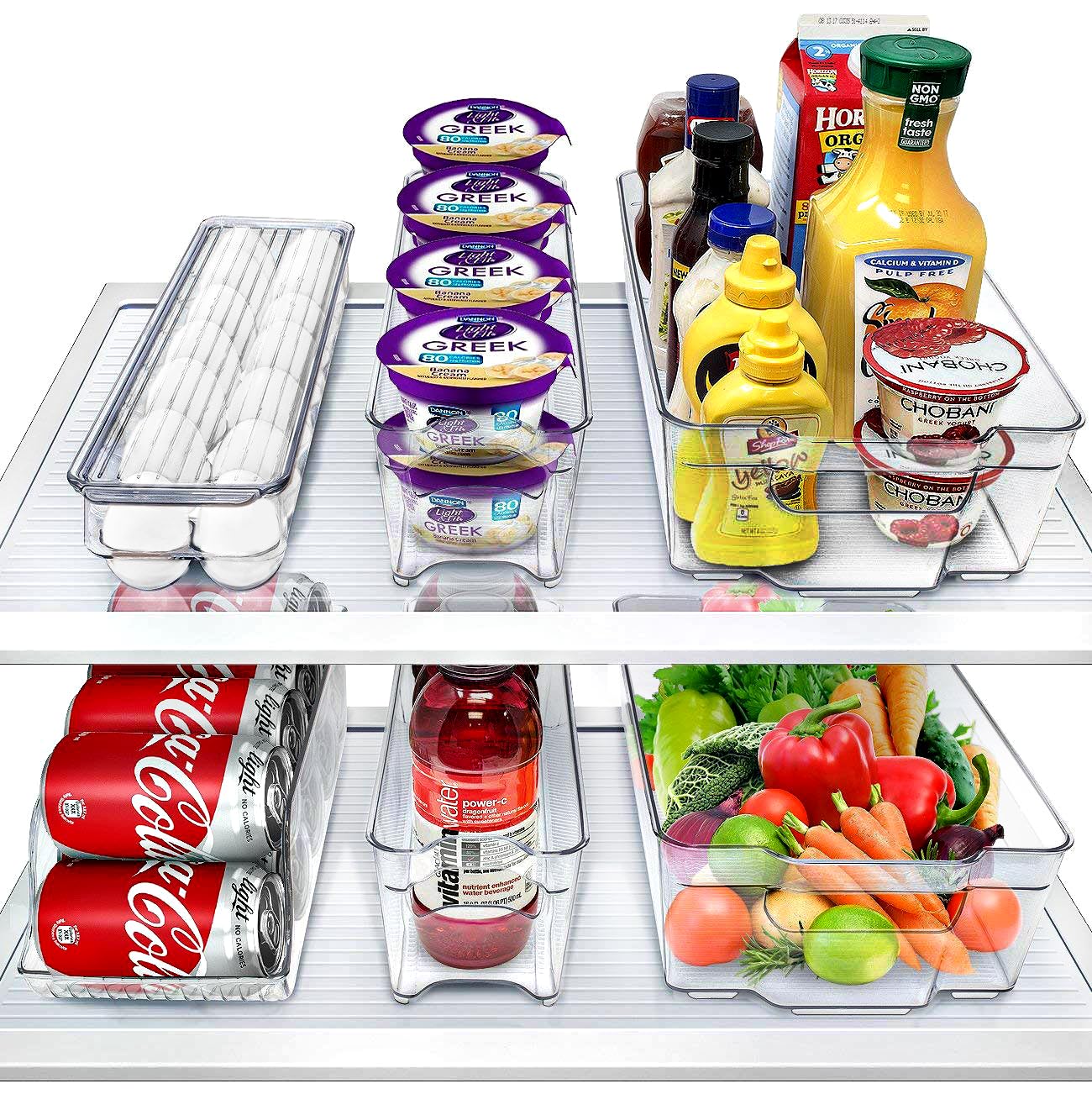 Sorbus Refrigerator Organizers and Storage Bins Set of 6 - Includes 2 Wide Bins, 2 Narrow Bins, Soda Can Organizer, and 14 Egg Holder - Clear Fridge Organizer Bins for