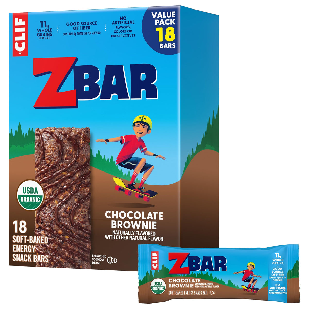 CLIF Kid Zbar - Chocolate Brownie - Weiche Vollkorn-Snackriegel - USDA Bio - Gentechnikfrei - Pflanzlich - 36 g (18er-Pack)