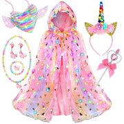 Fedio Princess Dress up for Girls,Unicorn Light up Princess Cape Set,Light up Princess Dress with Unicorn Toys for Girls 3-8 Halloween