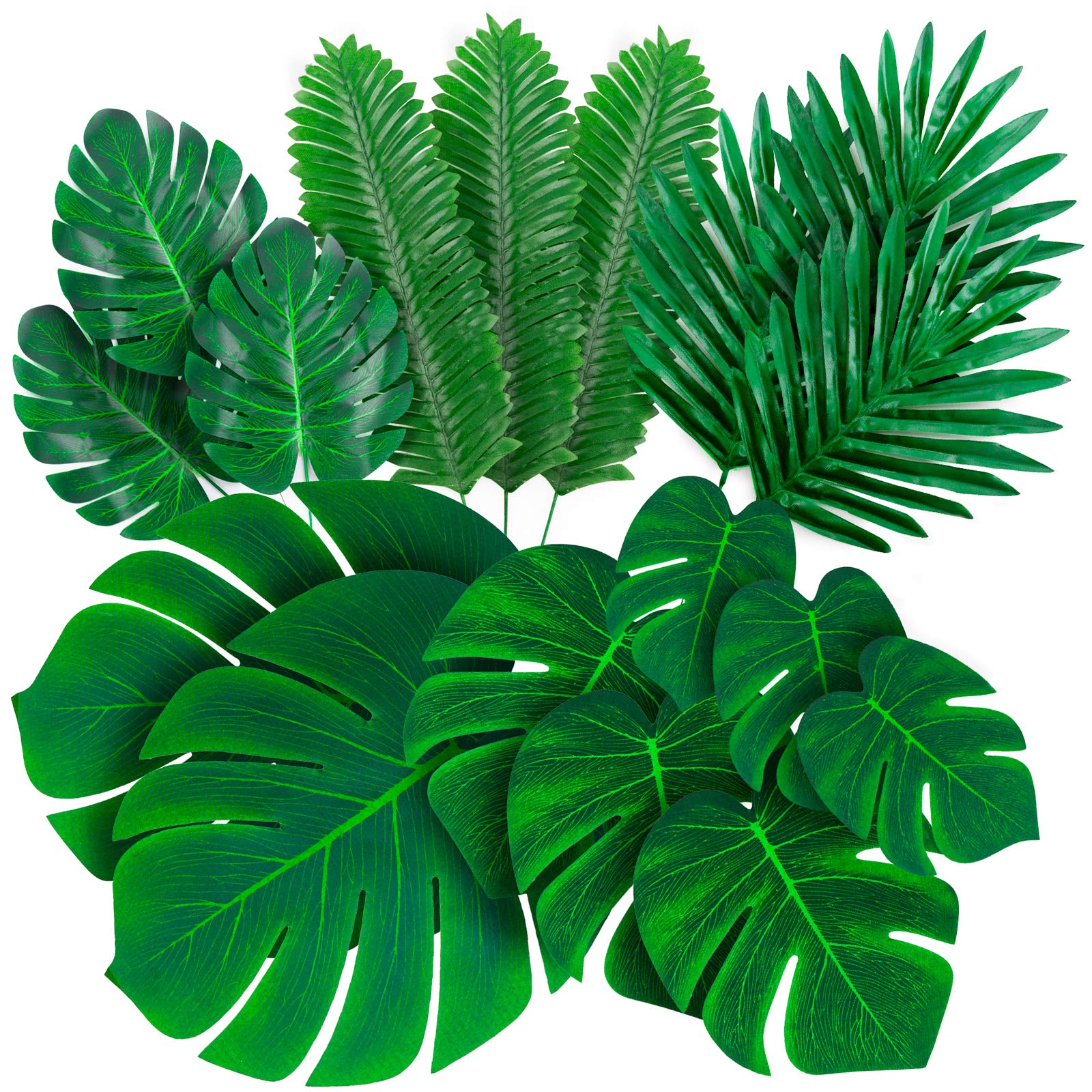 Decopom Palmblätter Künstlich Tropische Monstera-84tlg. 6 Arten Große Kleine Grüne Künstliche Palmenblätter mit Stielen für Safari Dschungel Hawaiianische Luau Party Tischdekoration Hochzeit Geburtstag Mottoparty