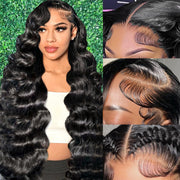 Smabuity 13x6 Body Wave Lace Front Wigs Echthaar vorgezupft HD Transparent Lace Frontal Perücken Echthaar 180% Dichte Klebefreie Echthaarperücken mit Babyhaaren für Frauen 26 Zoll
