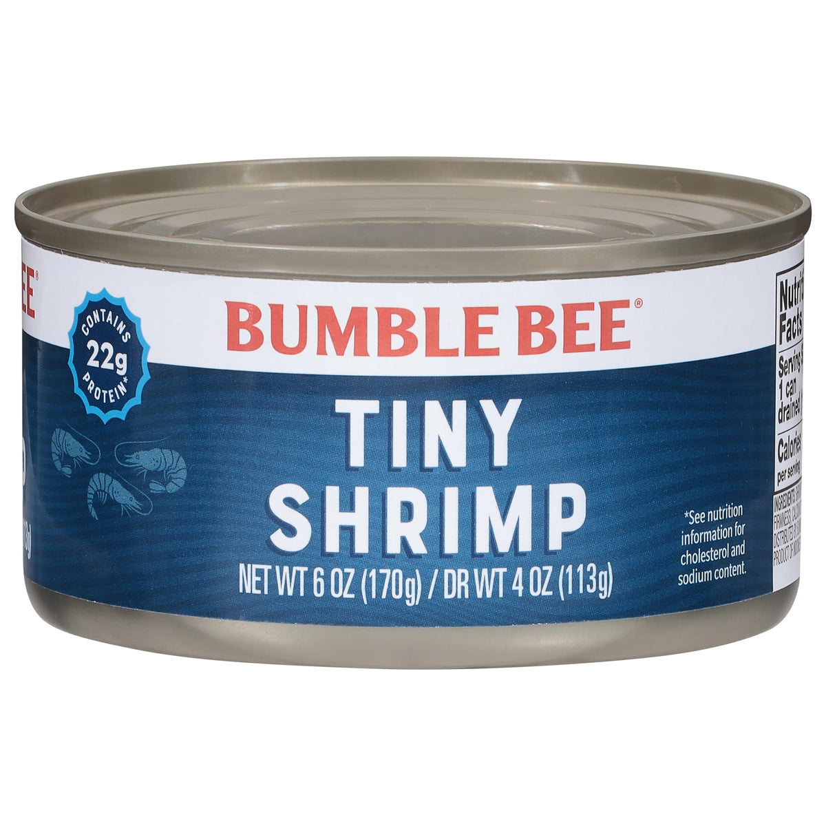 Bumble Bee Kleine Garnelen in Dosen, 6 oz Dose – Garnelen in Wasser, gekocht, geschält, entdarmt – 22g Protein pro Portion – Glutenfrei