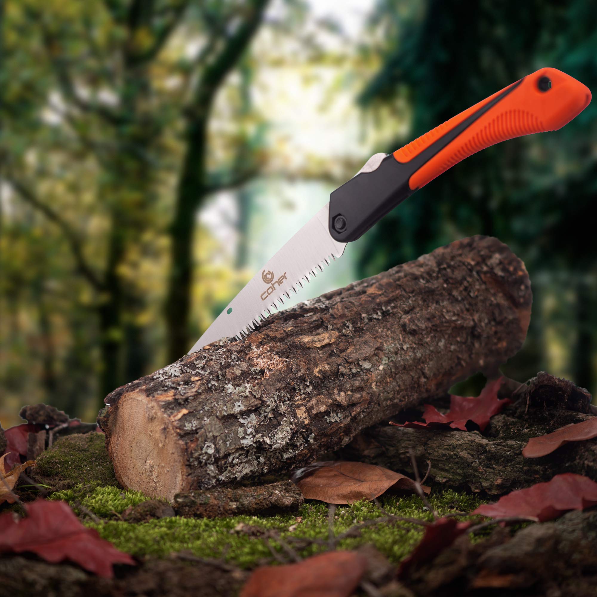coher Folding Hand Saw for Tree Pruning, Camping, Gardening, Hunting. Cutting Wood, PVC, Bone with Ergonomic Handle Design