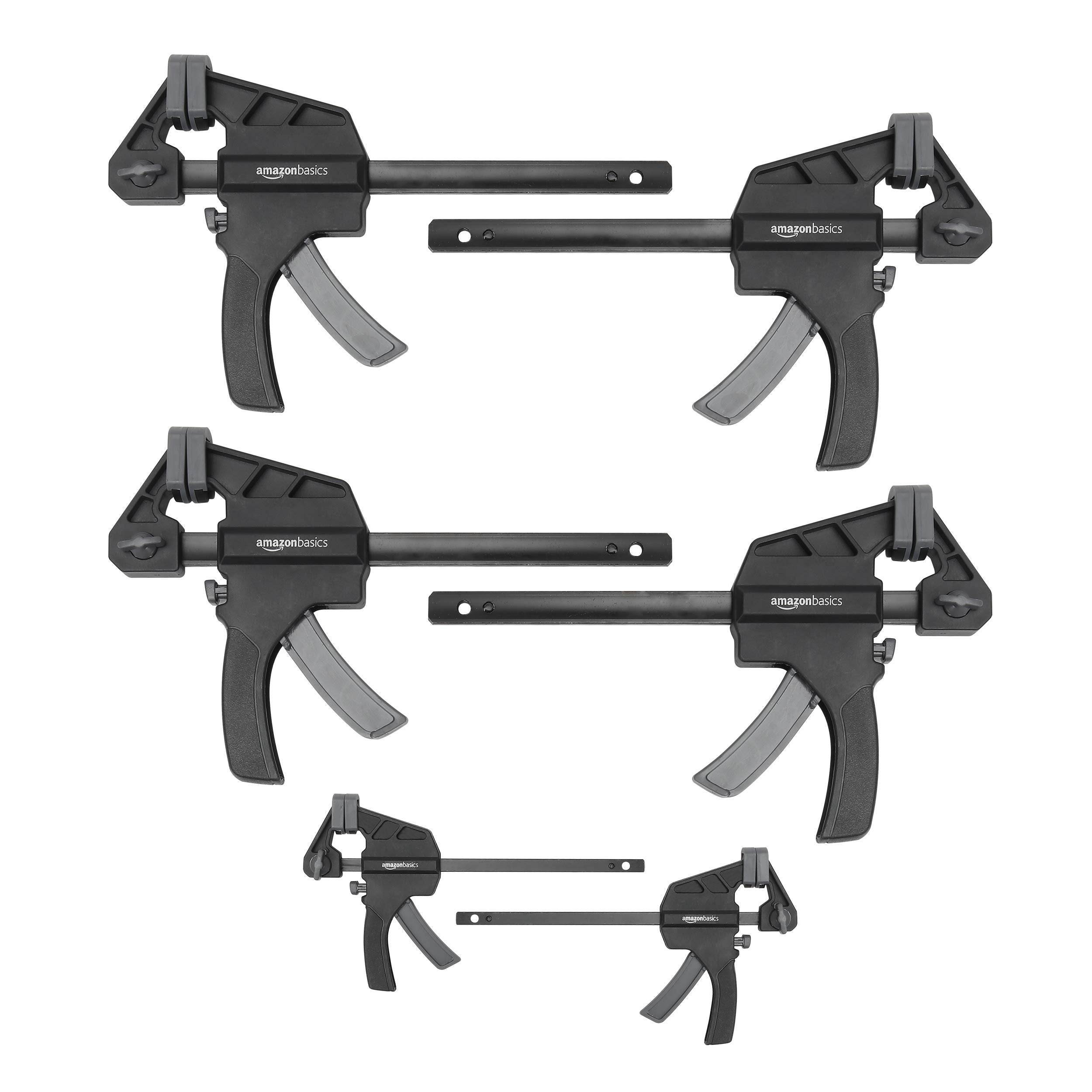 Amazon Basics 6-teiliges Einhandzwingen-Set, 2 x 10,2 cm, 4 x 15,2 cm, Schwarz/Grau