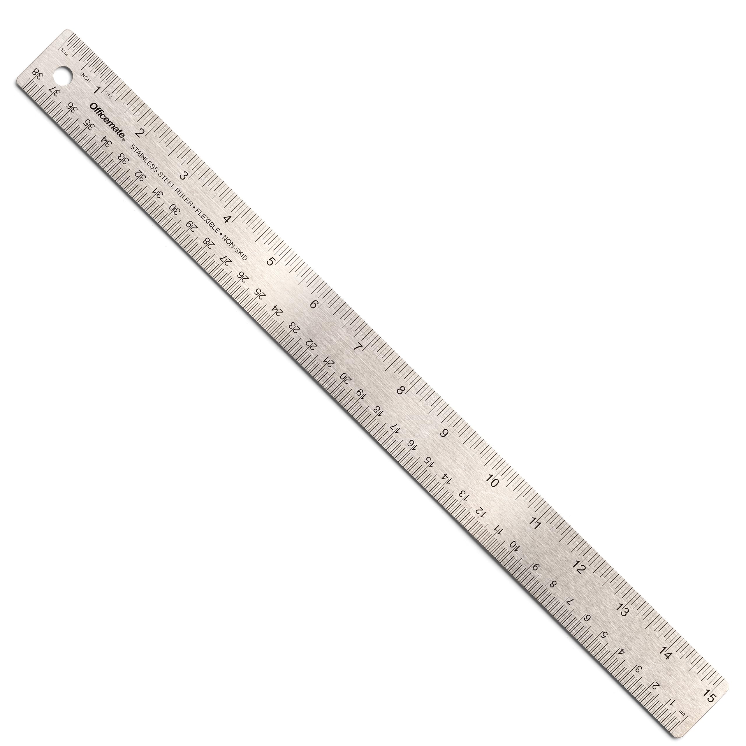 Officemate Classic Edelstahl Lineal, 15 Zoll mit metrischer Skala, Silber, 15 L x 1,25 B (66612)