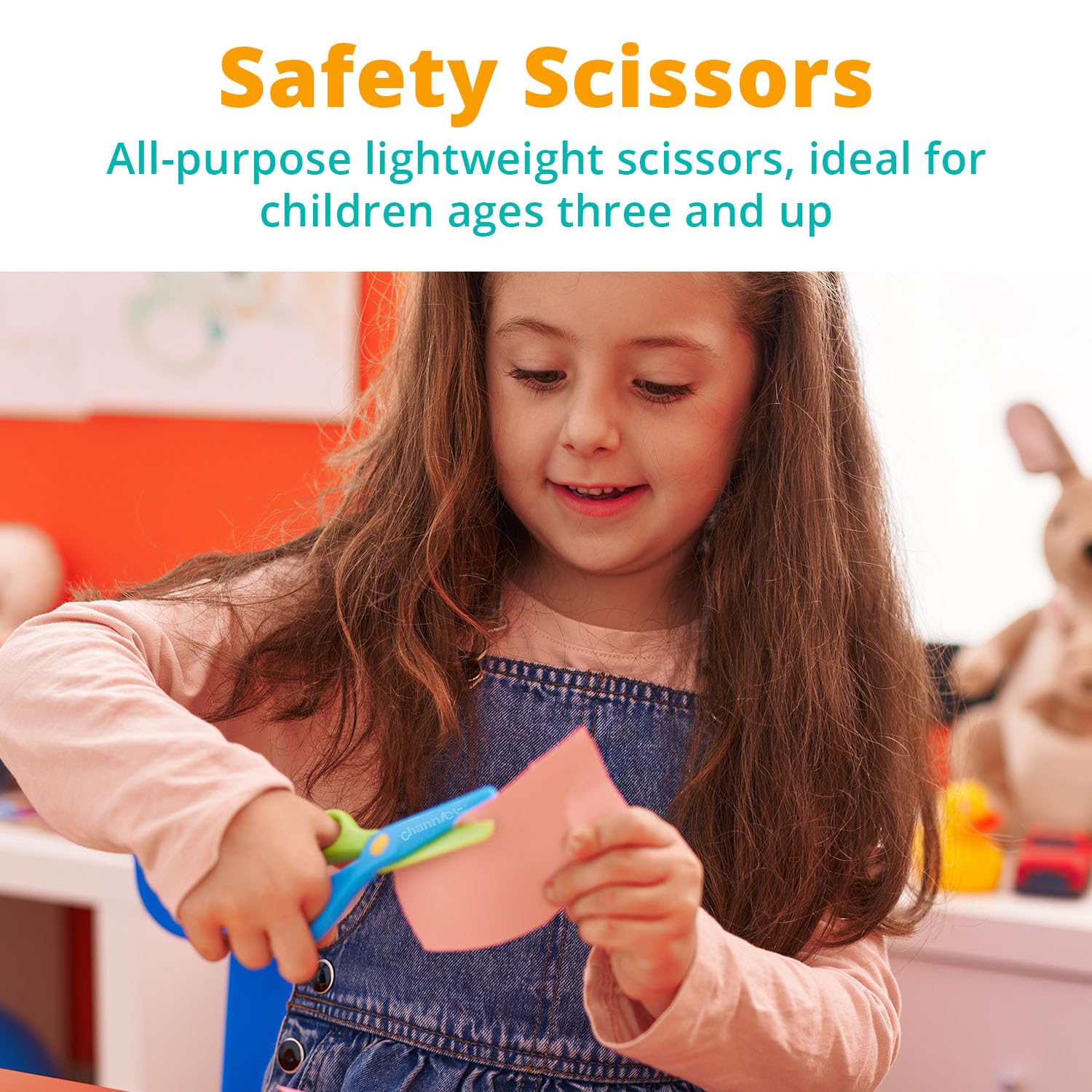 Channie's Safety Scissors for Small Hands (Ages 3-5) - Kid-Safe Plastic Training Scissors for Preschoolers, Child Hand-Eye Coordination Development, Kids Scissors, Toddler Safety Scissors (2 pack)