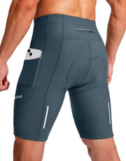 Men's Bike Shorts 3D Padded Cycling Road Biking Underwear Mountain Riding Biker Bicycle UPF 50+ Cycle Shorts Zipper Pockets(Blue Grey,L)