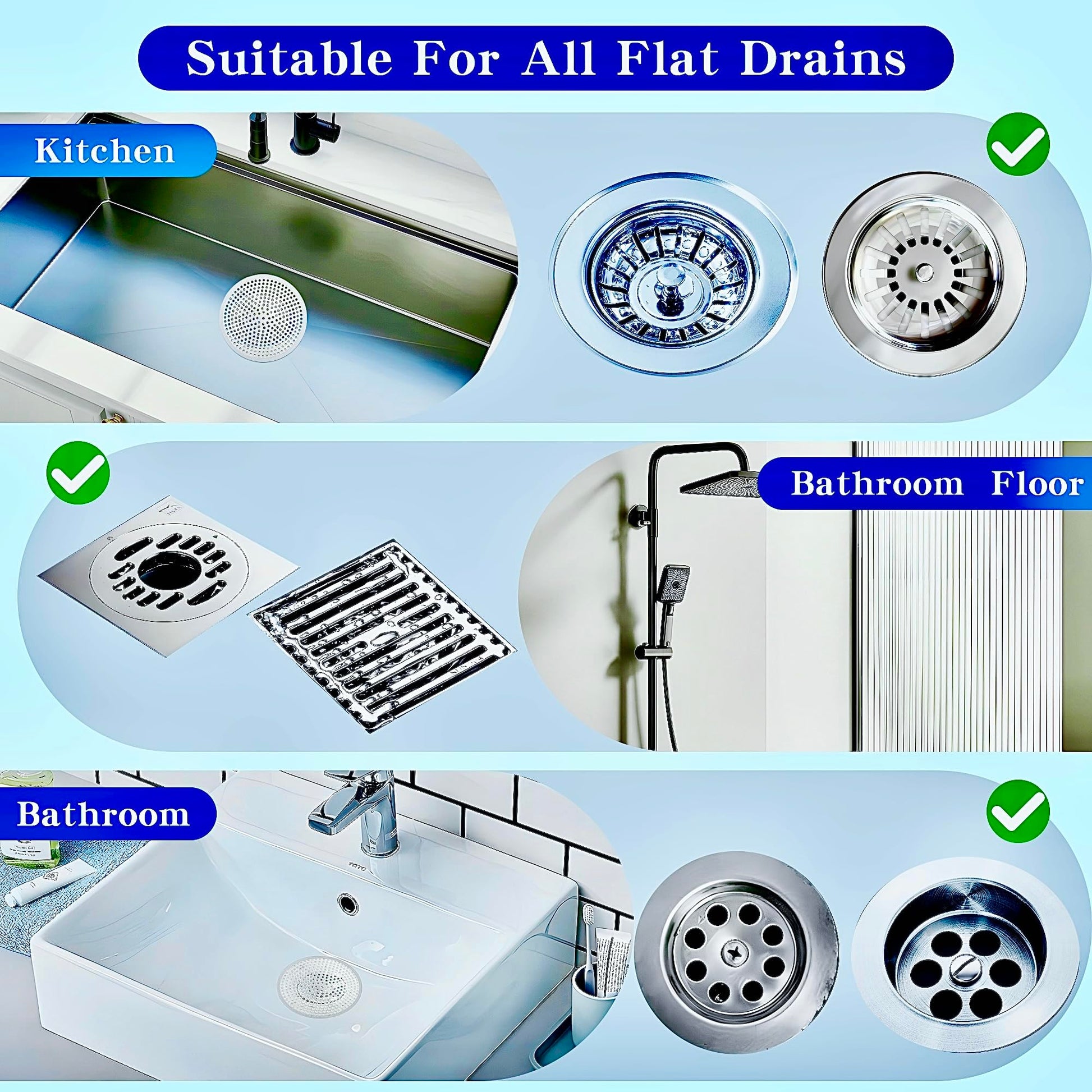 Cynn Select Shower Drain Hair Catcher,2PCS,4.72'',Flat Drain Hair Catcher,Shower Drain Cover/Filter, Bathroom/Kitchen Sink Drain Strainer,Stainless Steel and TPE