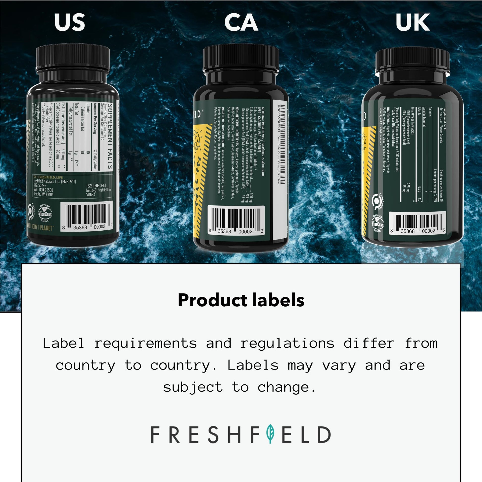 Freshfield Vegan Omega 3 DHA: Algae Oil, Most Reviewed, Carrageenan Free, Sustainably Sourced, Tested, No Heavy Metals, Fish Oil Alt, Plant Based Omega. Supports Heart, Brain, Joint Health w/DPA