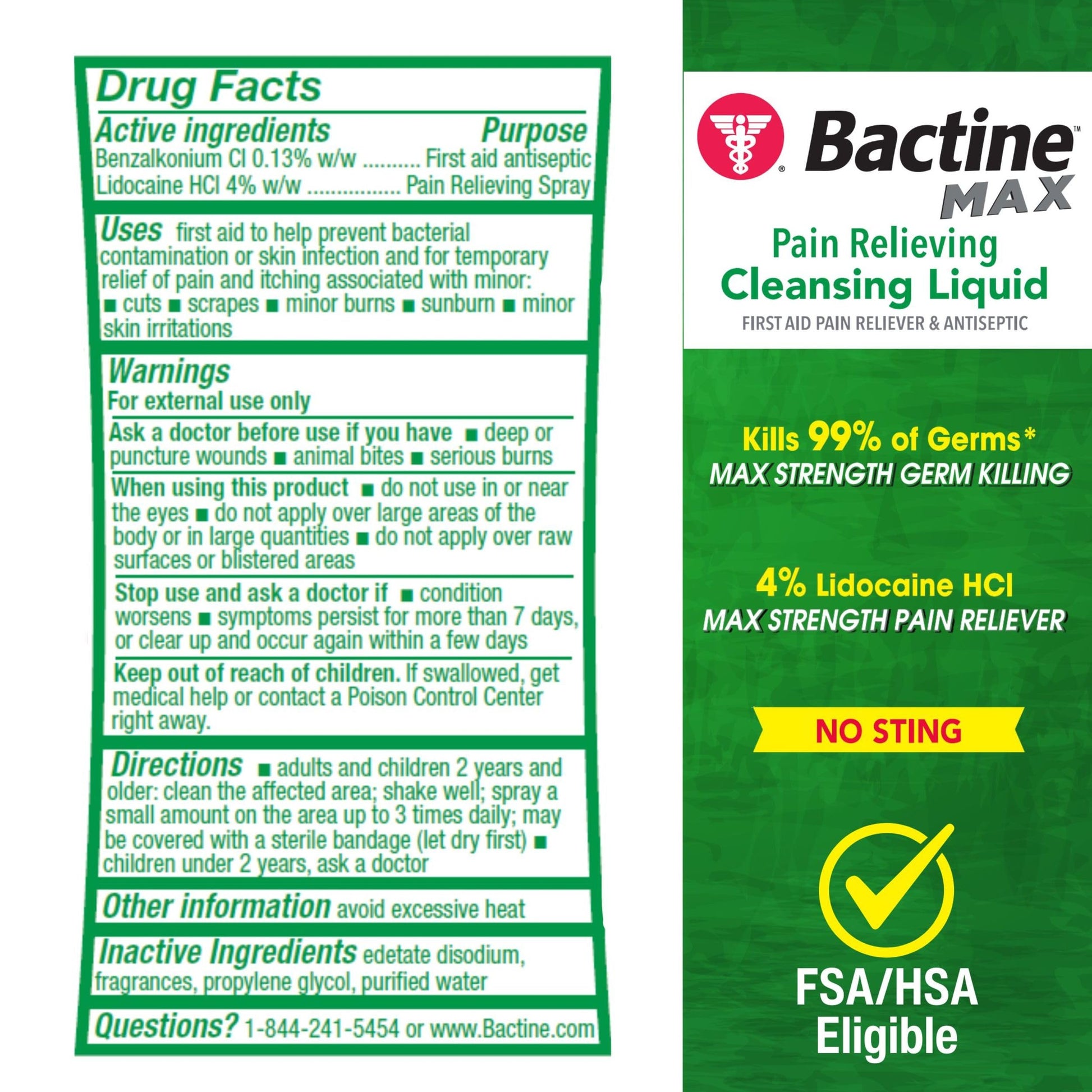 Bactine MAX First Aid Spray - Cleansing Spray with 4% Lidocaine - Relief for Minor Cuts, Burns & Bug Bites - 5oz