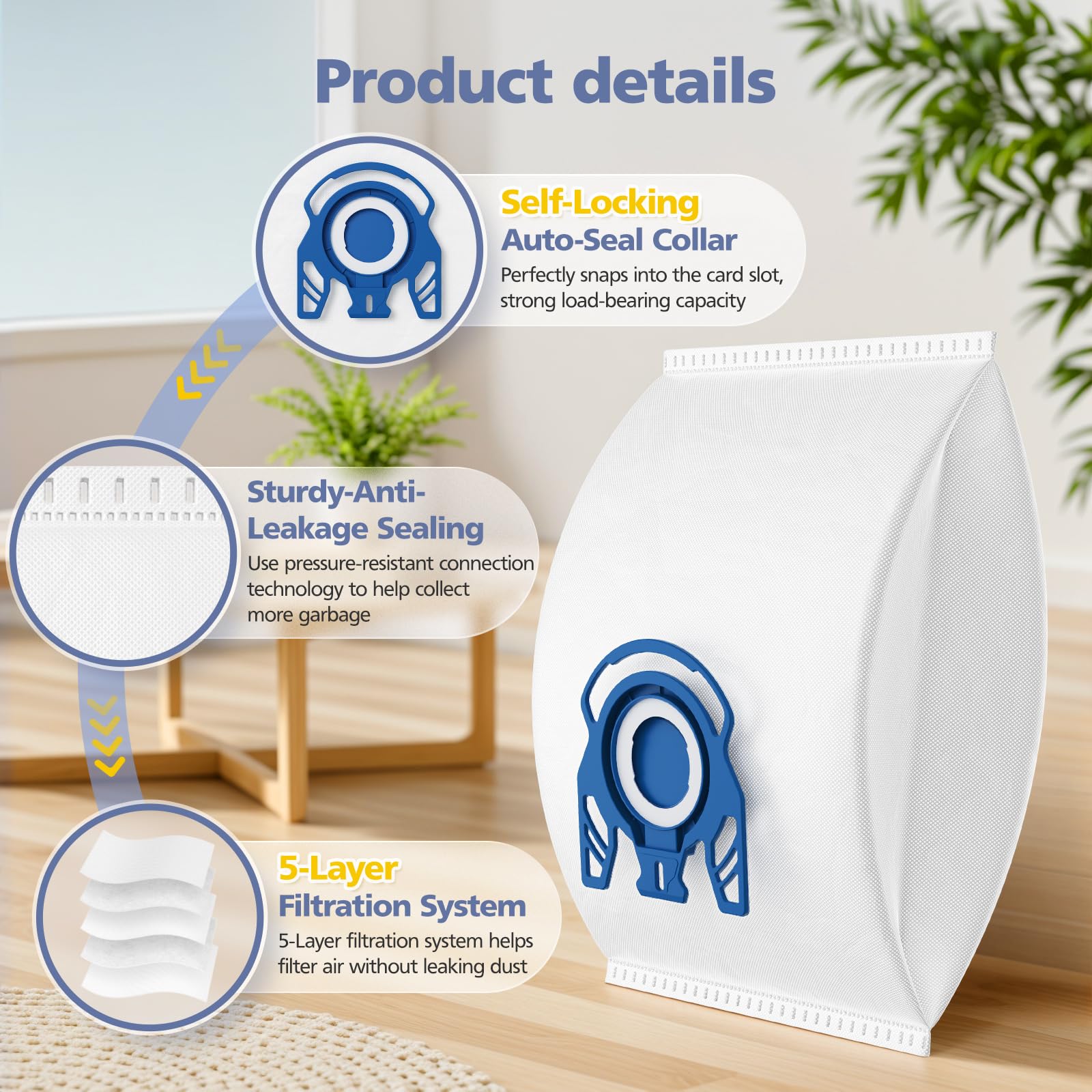 20 Pack 3D Airclean Bags Replacement for Miele GN Vacuum Cleaner Bags for Miele Classic C1 Complete C1 Complete C2 Complete C3 S227 S240 S270 S400 S2 S5 S8 Series