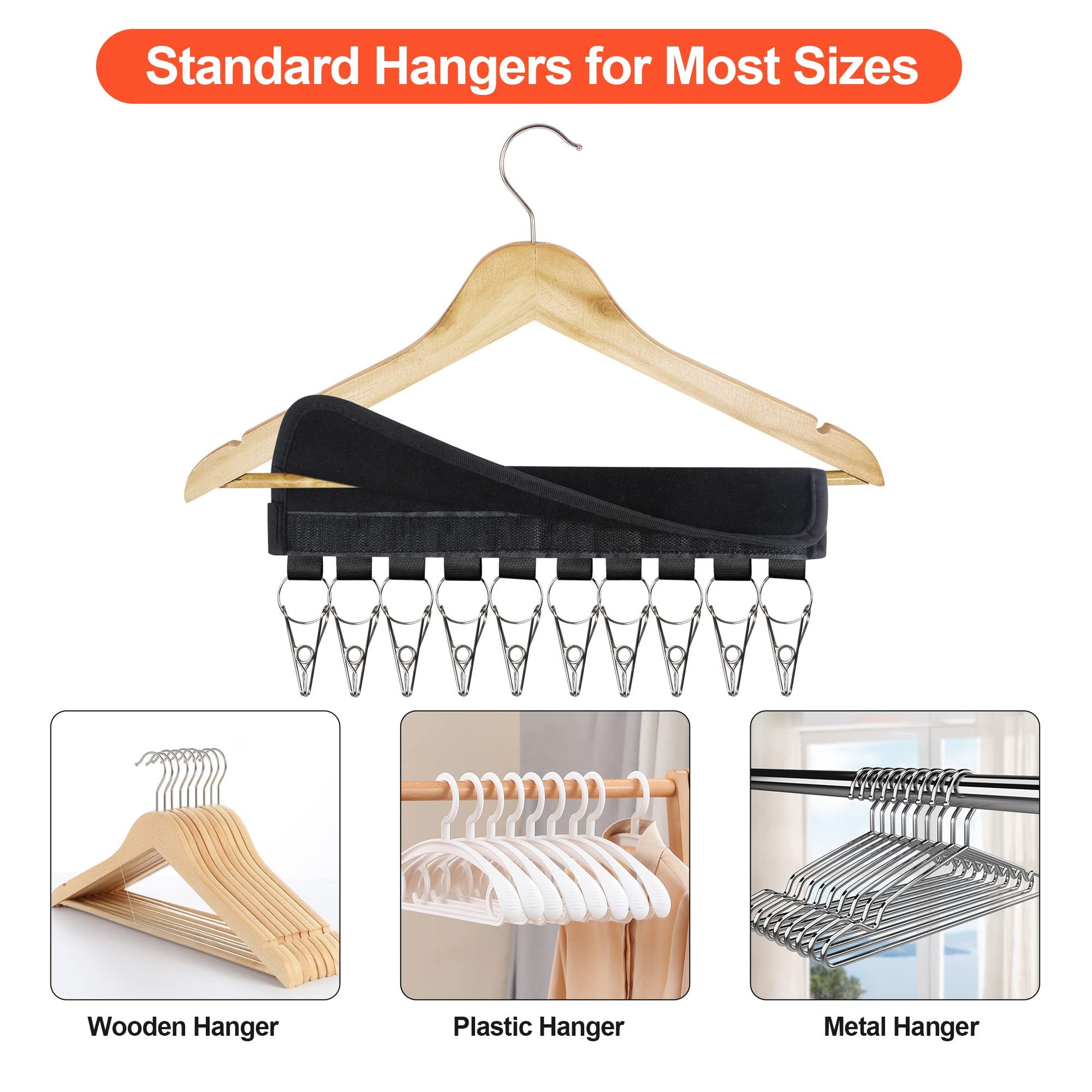 Hat Rack for Baseball Caps Hat Organizer Holder for Hanger & Room Closet Display, 2Pack 10 Hat Storage Clips for Hang Ball Caps Beanie, for Men Gift, Not Including Hangers & Hats (2PC Black)