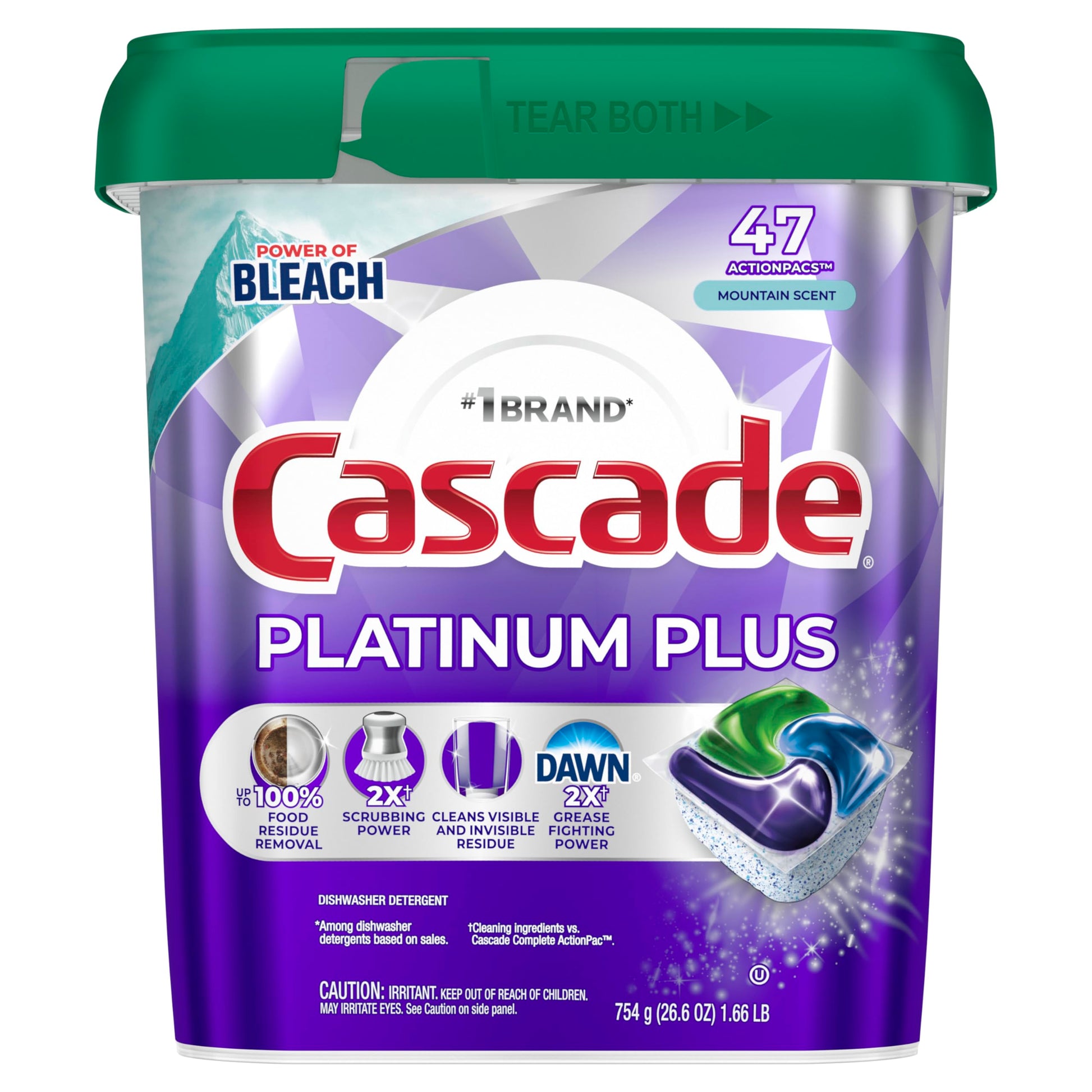 Cascade Platinum Plus Dishwasher Pods, Dishwasher Detergent, Dish Detergent Soap, Mountain, 47 Count