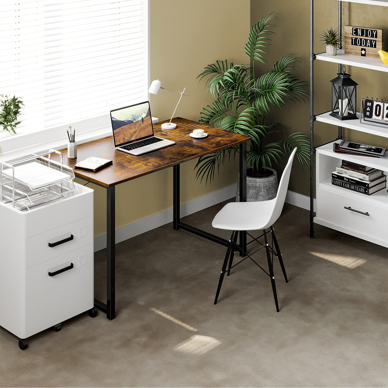 ODK 40 Inches Computer Desk for Home Office, Office Table for Small Spaces, Writing Desk with Headphone Hooks, Rustic Brown