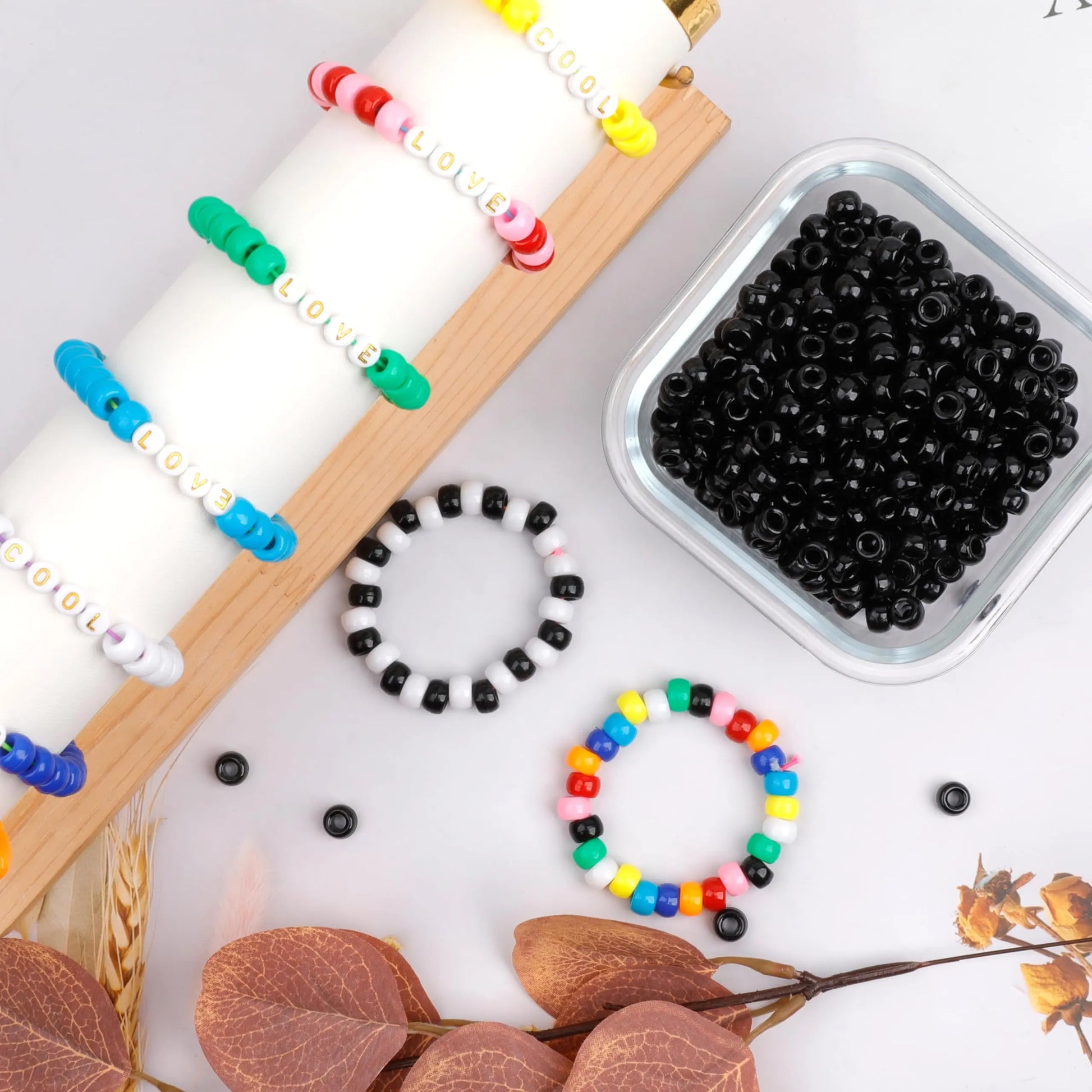 Auvoau 1000Pcs Pony Beads Bracelet 9mm Black Plastic Barrel Pony Beads for Necklace,Hair Beads for Braids,Key Chain,Jewelry Making (Black)