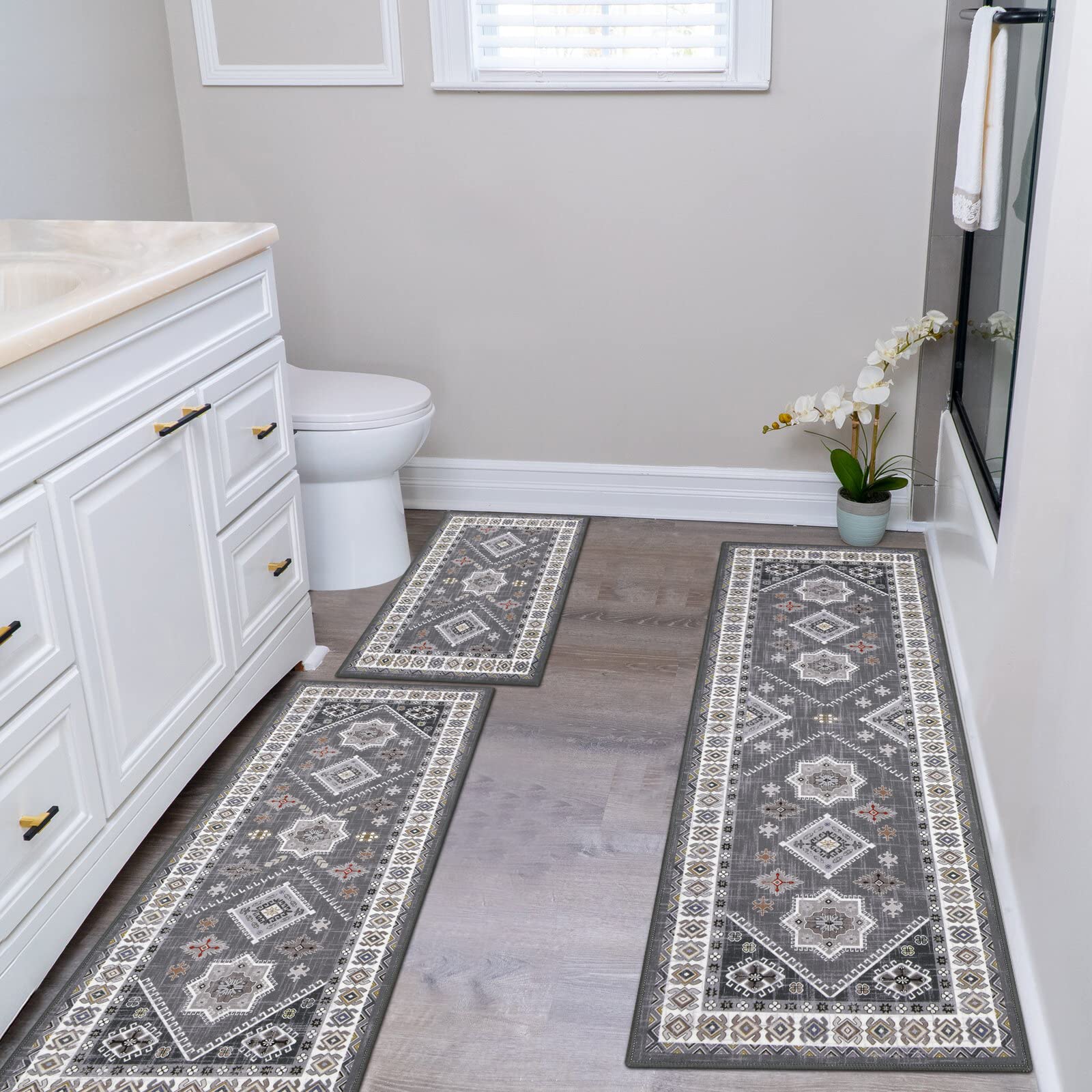 HEBE Boho Kitchen Rug Sets 3 Piece with Runner Non Slip Kitchen Rugs and Mats Washable Kitchen Mats for Floor Thick Kitchen Floor Mat Carpet Runner Rugs for Hallway Laundry Holiday Decor