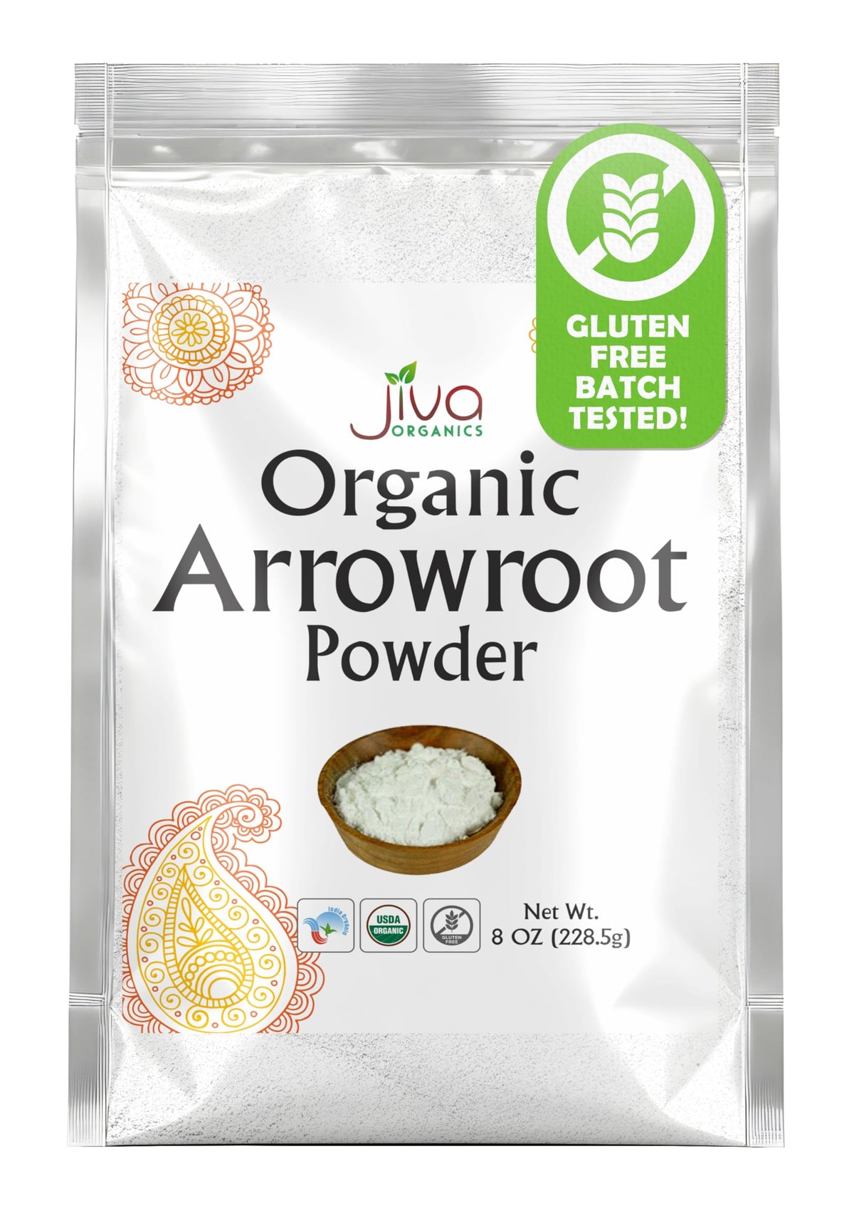 Jiva Organics Bio-Pfeilwurzmehl (Pulver) 227 g Beutel - Roh, gentechnikfrei, glutenfrei