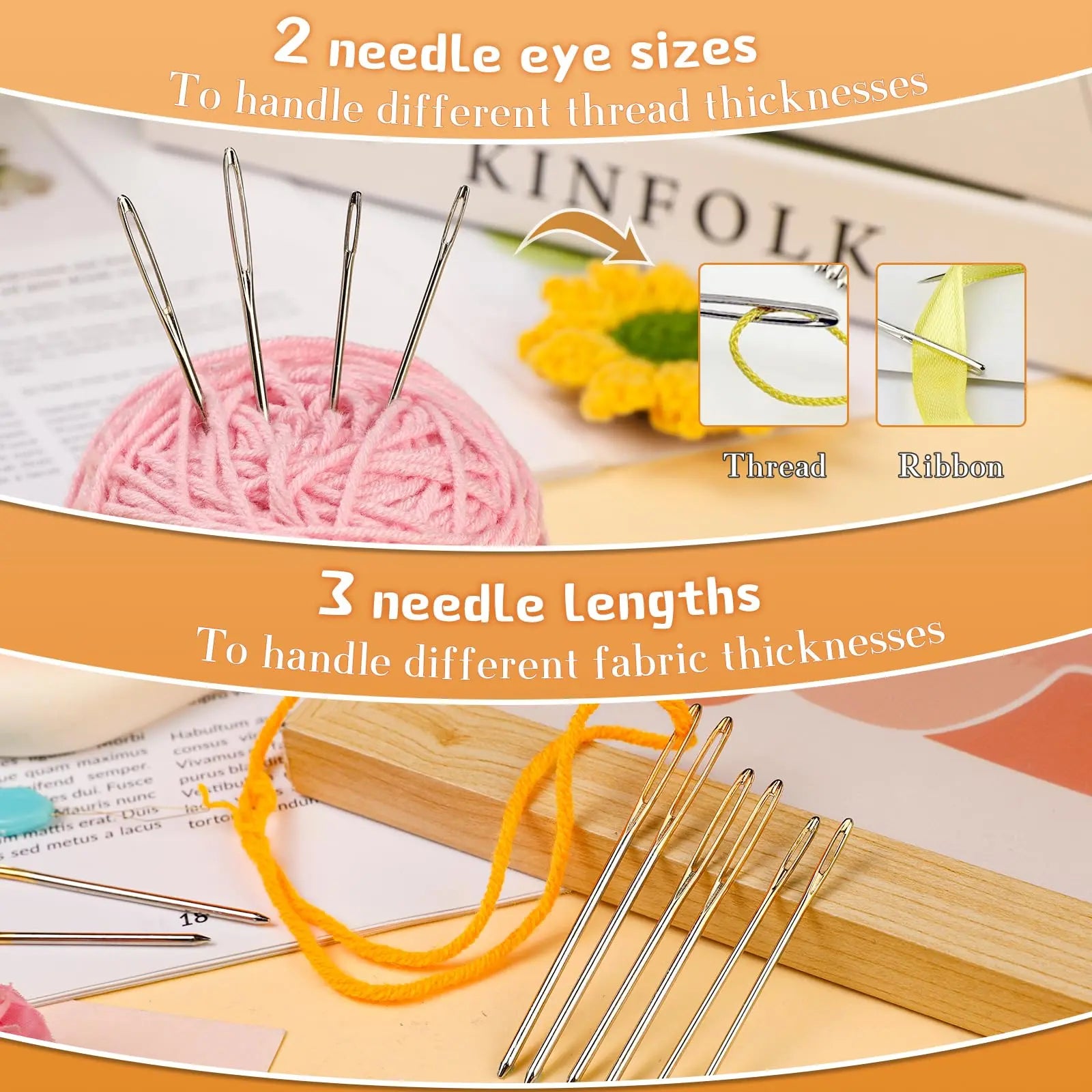 TLKKUE 12 Pcs/3 Sizes Large-Eye Blunt Needles, Stainless Steel Yarn Needle with Needle Threader, Tapestry Needle for Sewing Crochet Knitting Embroidery (Silver)