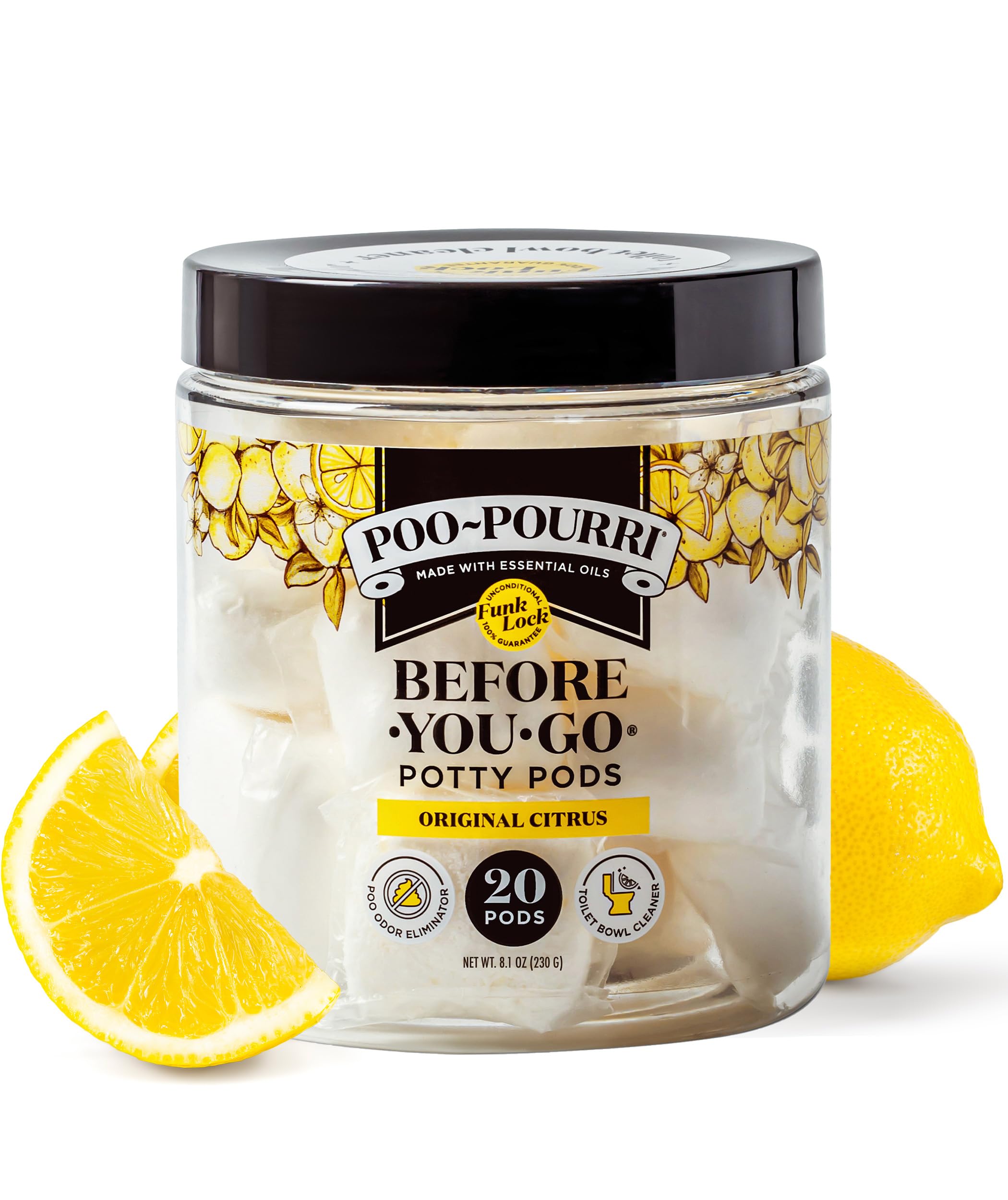 Poo-Pourri Before-You-Go 2-in-1 Toilet Potty Pods, Original Citrus, 20 Ct, Bathroom Odor Deodorizer and Toilet Cleaner with Essential Oils, Lemon, Bergamot and Lemongrass Scent