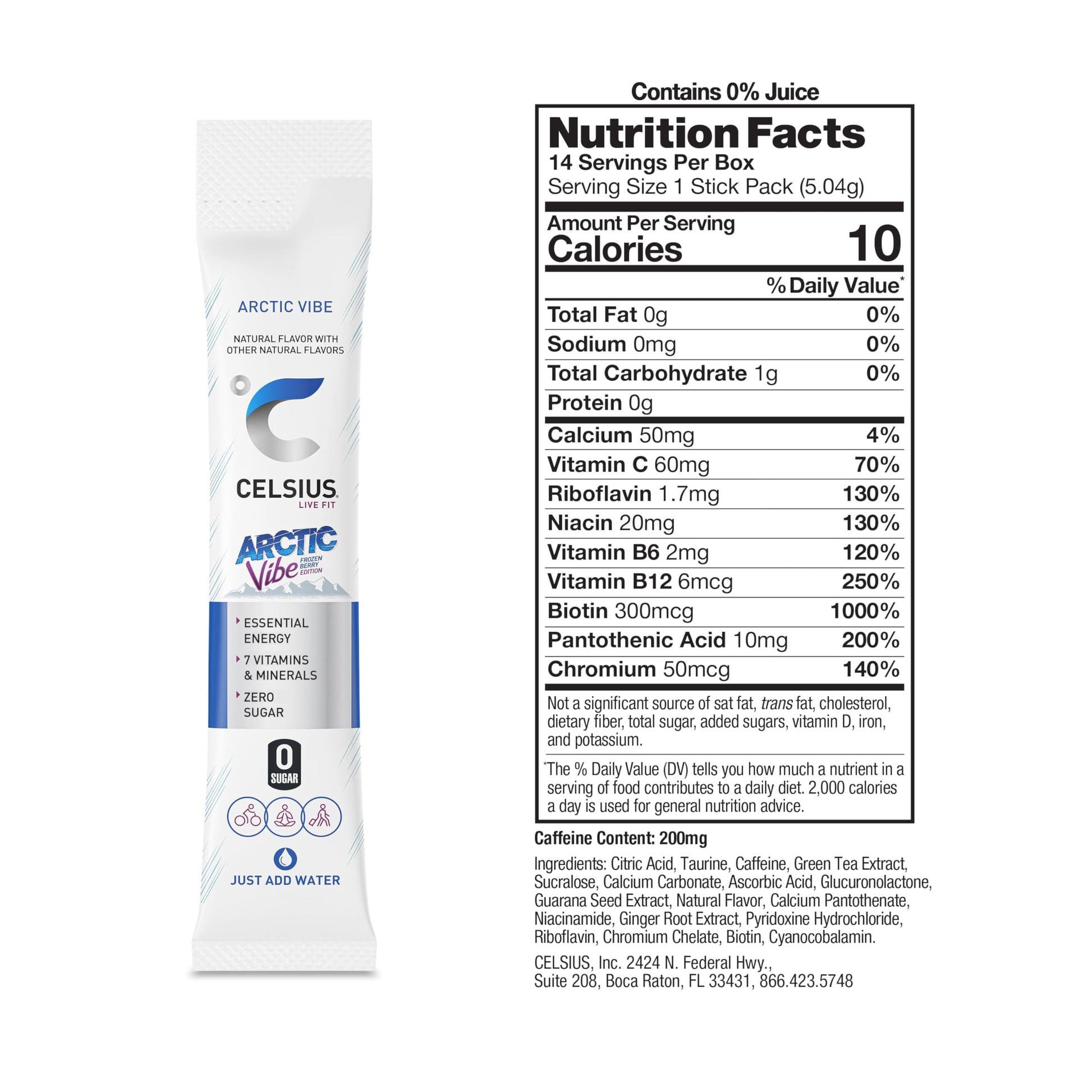 CELSIUS® On-the-Go Powder Sticks Arctic Vibe, Essential Energy 2.5 Oz (14 Sticks per Pack)