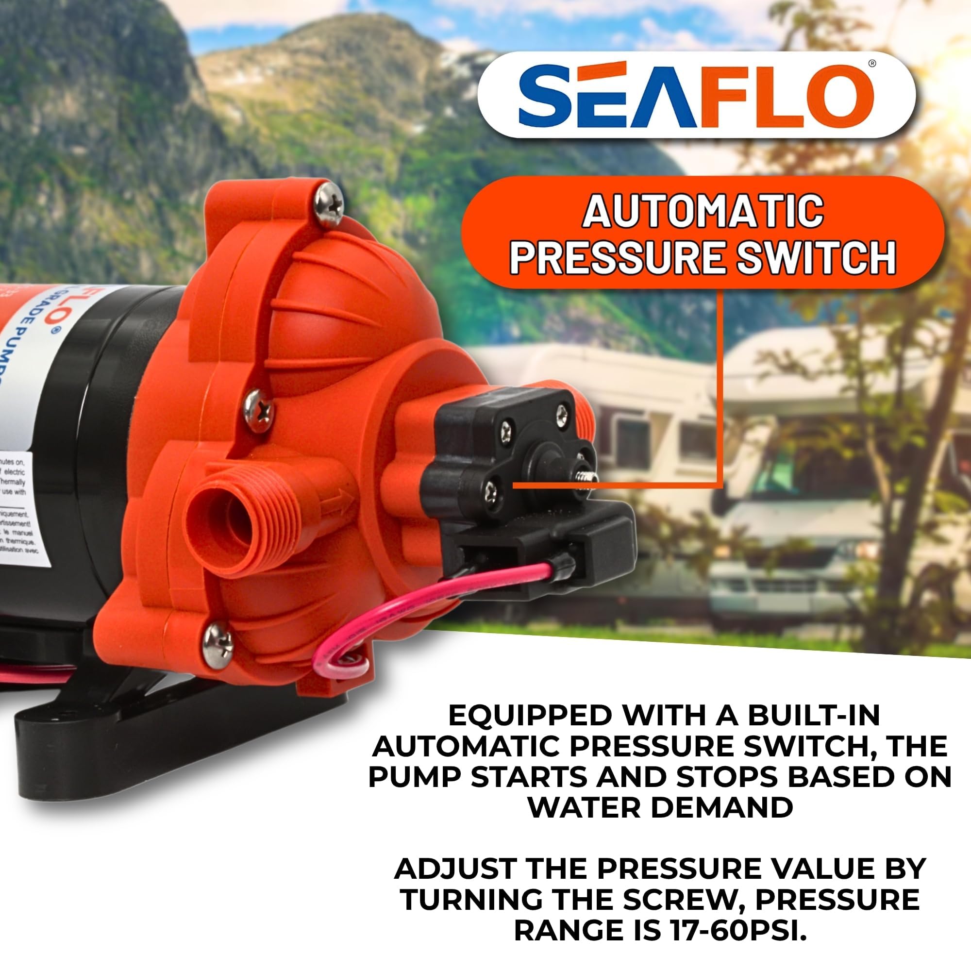 SEAFLO 33 Series 12V DC RV/Camper/Boat/Off-Grid Fresh Water Pressure Pump –12V, 3.0 GPM, 45 PSI, On Demand Self-Priming, Built-In Pressure Switch - NSF, CE & Rohs Certified, UL Listed, 4-Year Warranty