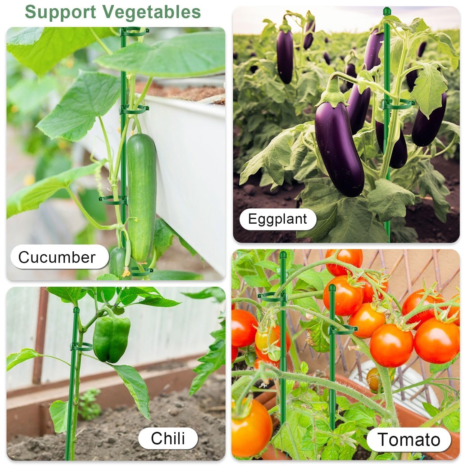 20Pcs Plant Support Stakes 17 inch SupKing Garden Orchid Sticks Extended to 3ft 4ft 5ft Plant Poles with Clips for Indoor Outdoor Potted Tomato Rose Amaryllis Vegetables Comes with 20 Ties