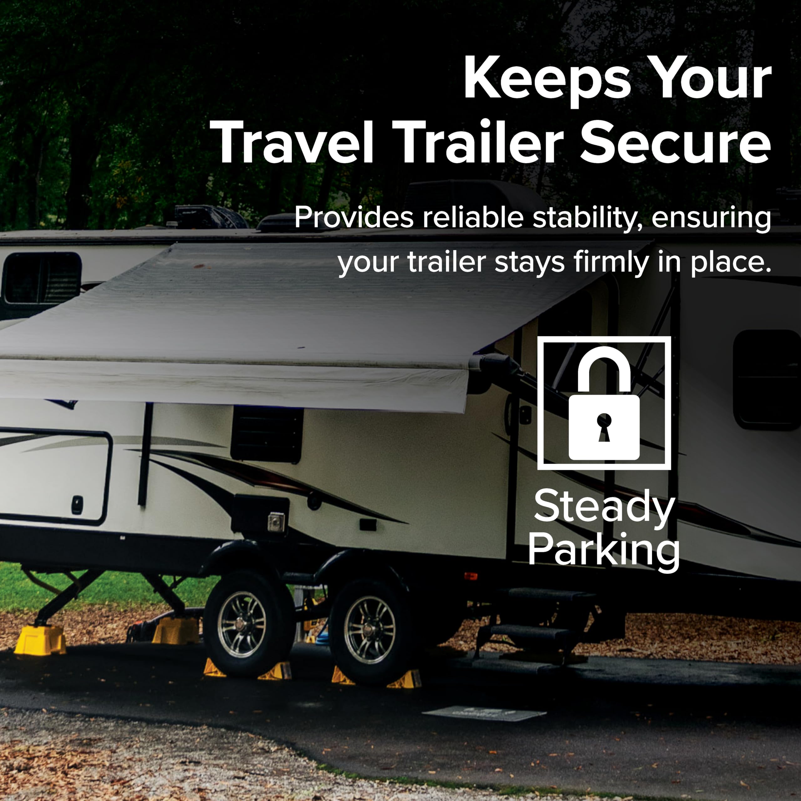 Camco Camper & RV Wheel Chock with Rope - Keeps Trailer in-Place to Safely Unhitch or Park - Compatible with Wheels Up to 26” in Diameter & Molded of Heavy-Duty Hard Plastic - 2-Pack - 44471